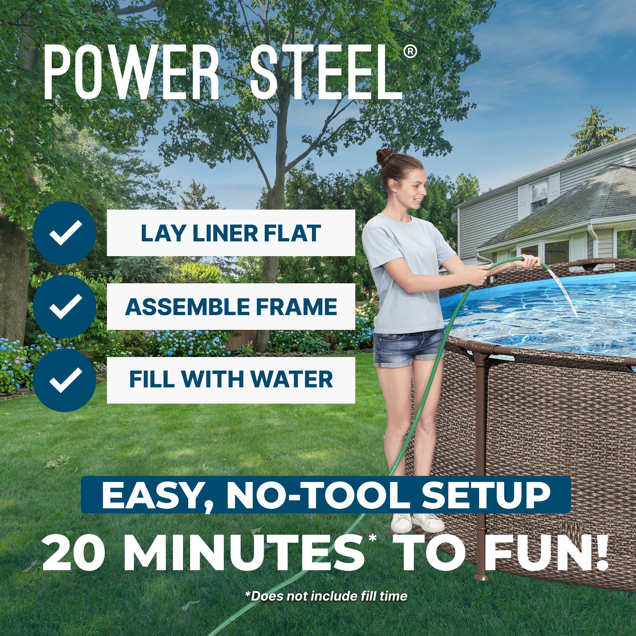 Bestway Power Steel 14' x 42" Above Ground Outdoor Swimming Pool Set with Pump