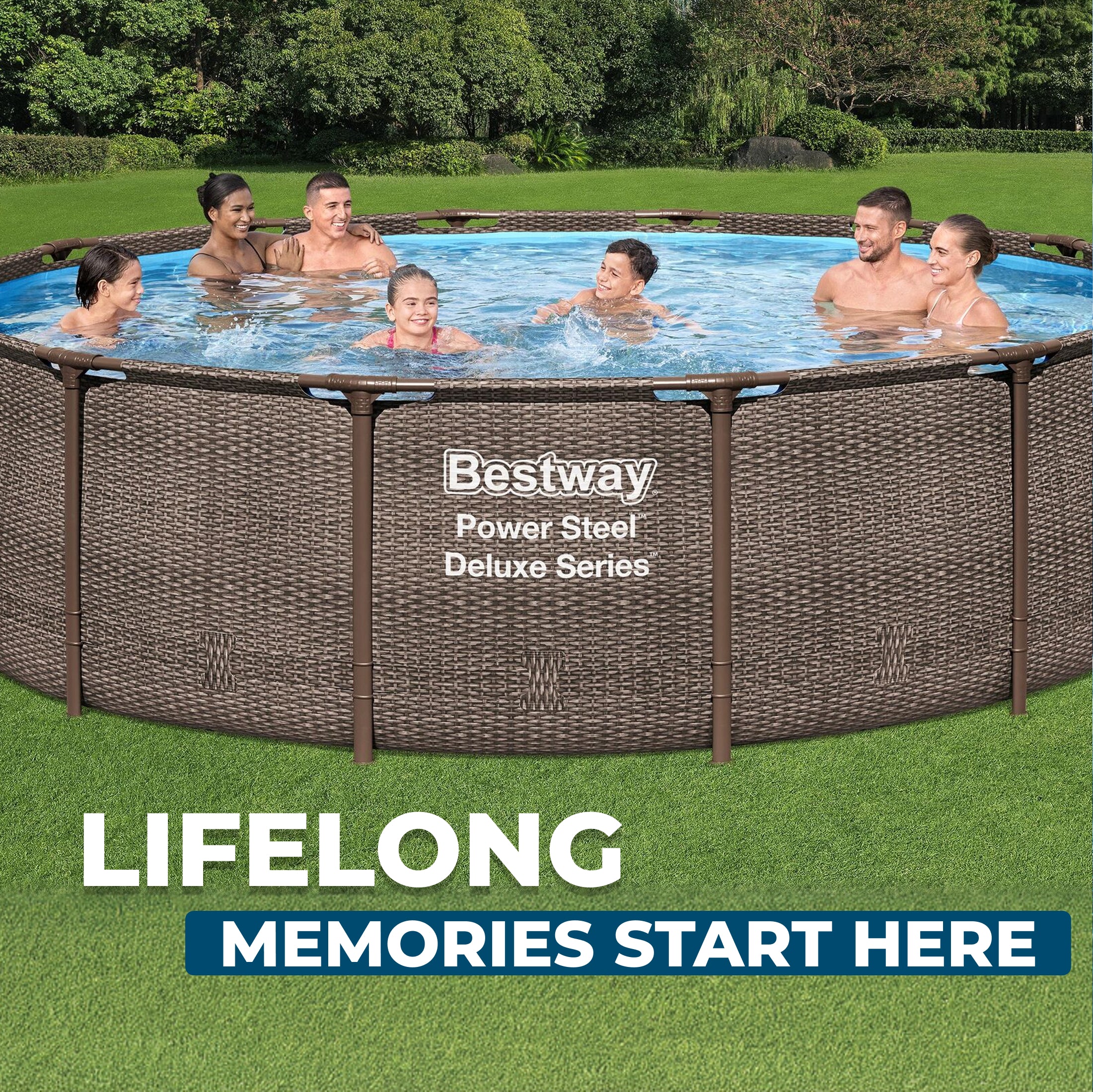 Bestway Power Steel 14' x 42" Above Ground Outdoor Swimming Pool Set with Pump