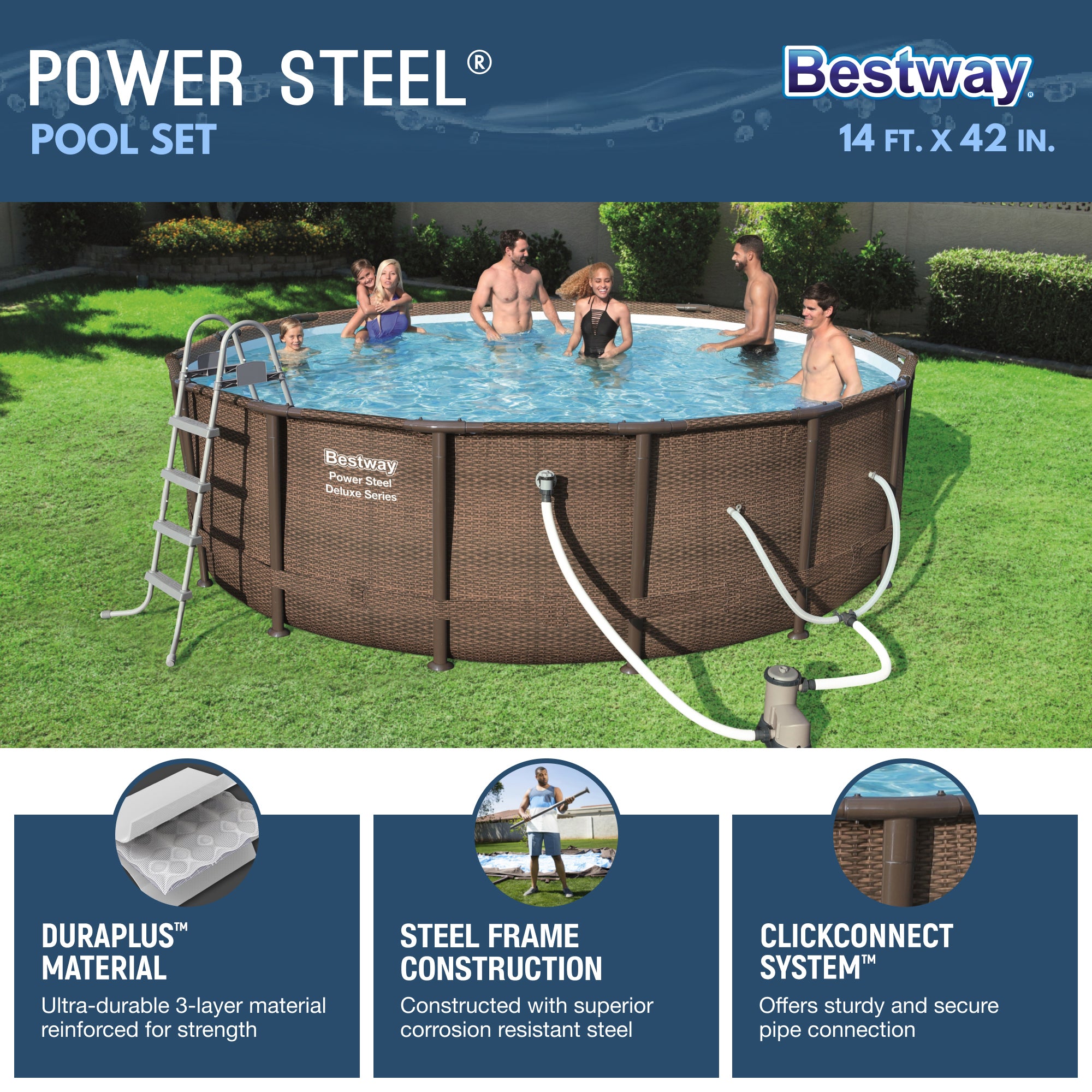 Bestway 14ft x 42in Power Steel Deluxe Above Ground Pool Set and Pump (Used)