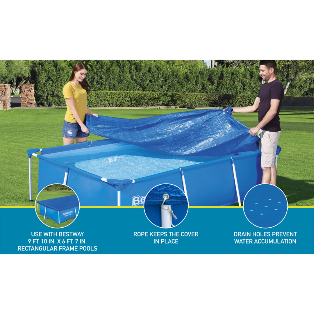 Bestway Rectangular 118" x 79" Above Ground Outdoor Swimming Pool Cover, Blue - VMInnovations