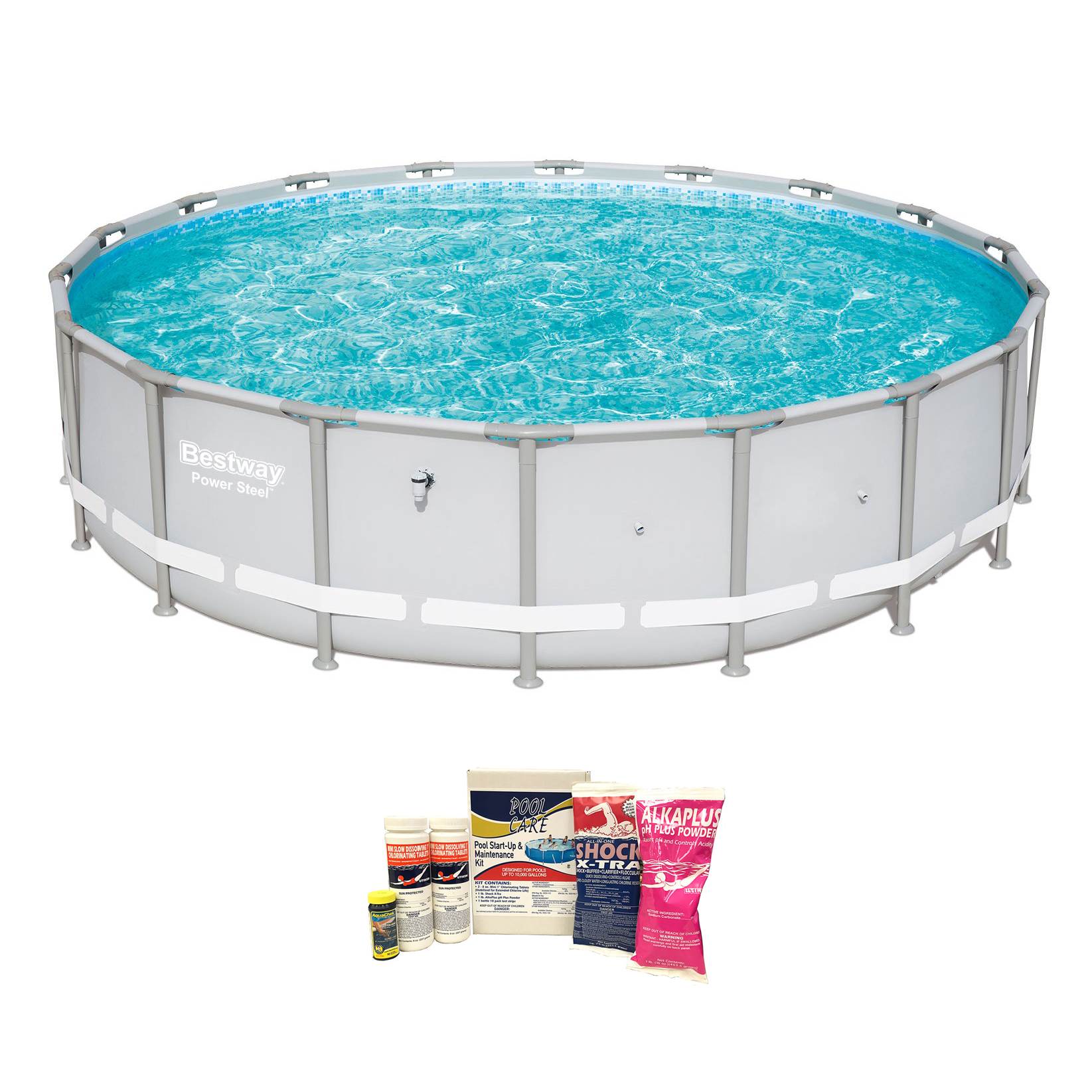 Bestway 18' x 48" Power Steel Frame Above Ground Pool & Chemical Cleaning Kit