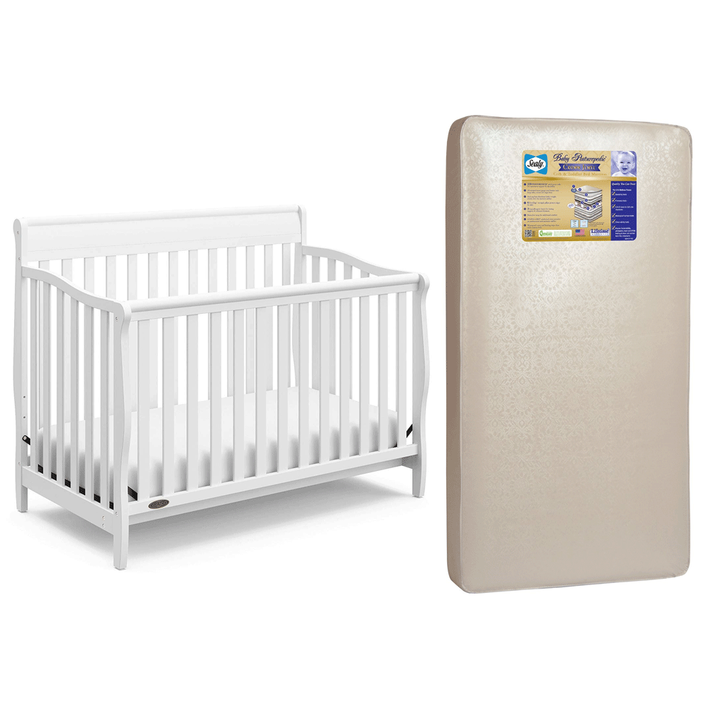 Graco Stanton 4 in 1 Convertible Crib, White & Sealy Posturepedic Crib Mattress