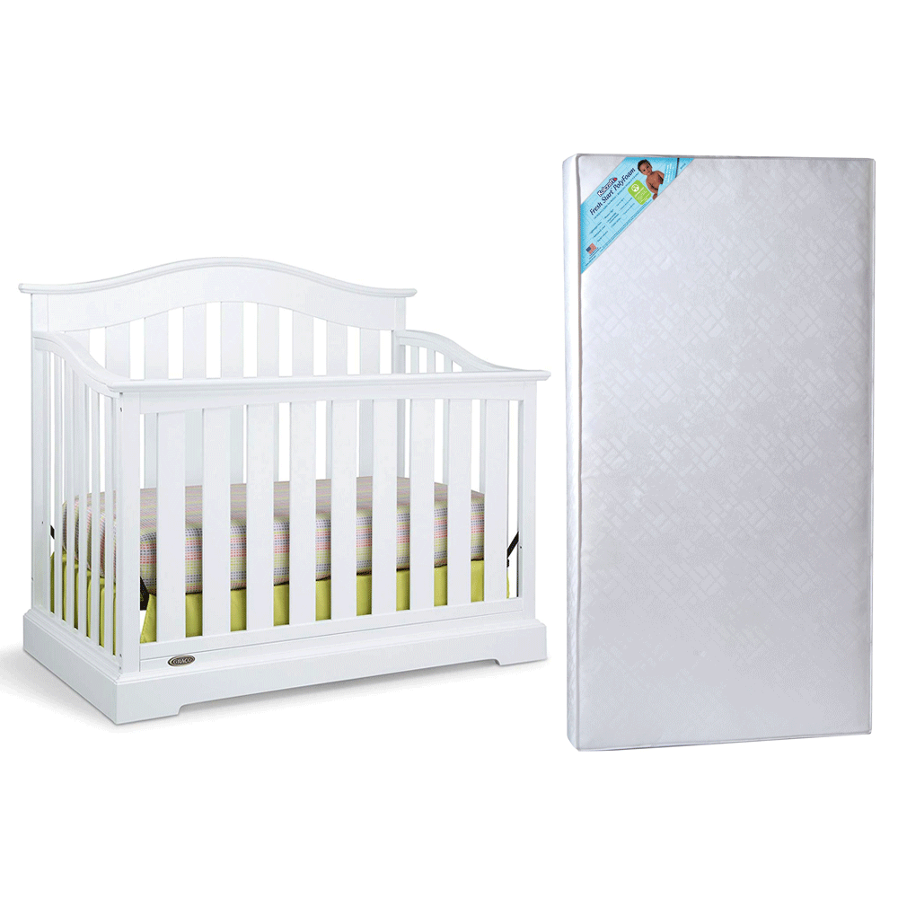 Graco Westbrook 4 in 1 Convertible Crib, White & Kolcraft Fresh Start Mattress - VMInnovations