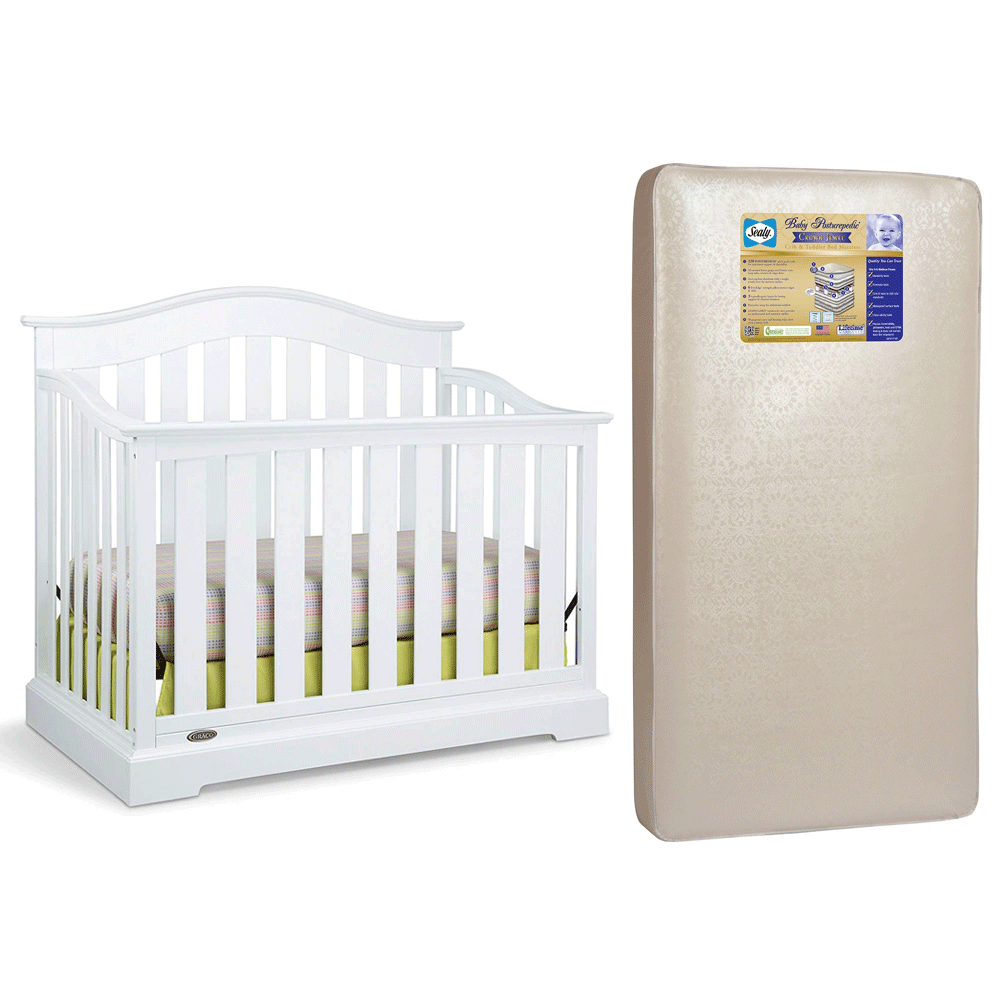 Graco Westbrook 4 in 1 Convertible Crib, White & Sealy Posturepedic Mattress - VMInnovations