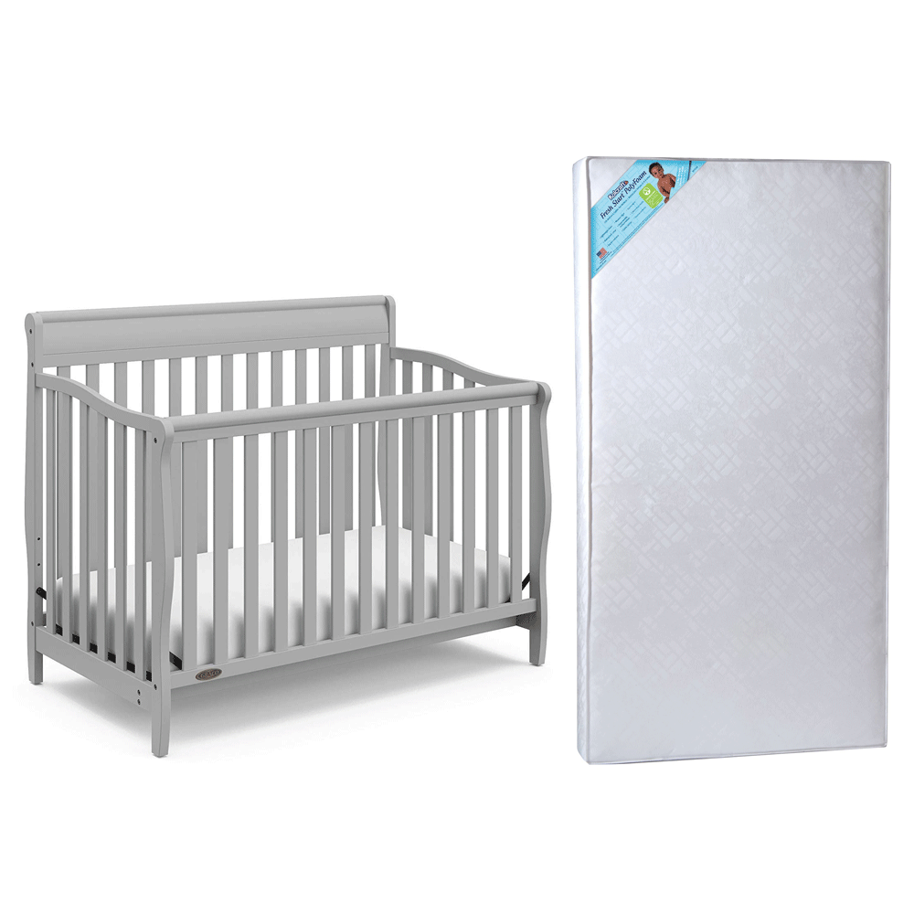 Graco Stanton Convertible Crib, Pebble Gray & Kolcraft Fresh Start Mattress - VMInnovations