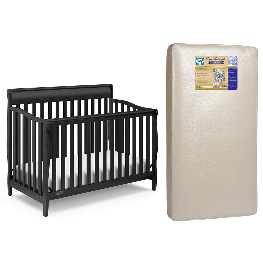 Graco Stanton 4 in 1 Convertible Crib, Black & Sealy Posturepedic Crib Mattress - VMInnovations
