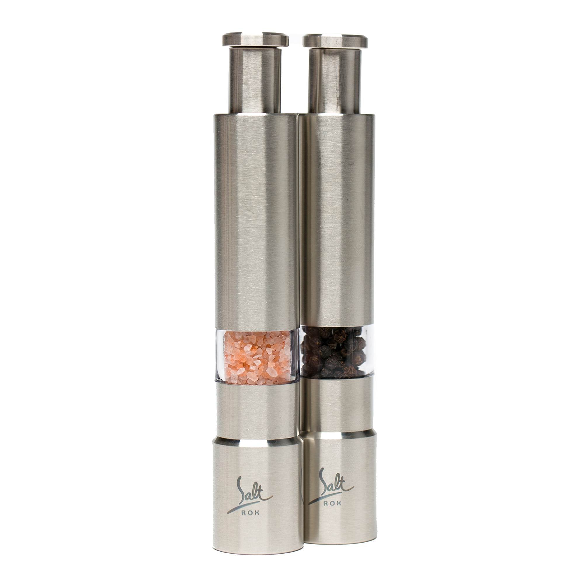 Salt Rox Thumb Press Stainless Steel Salt & Pepper Spice Dispenser Set (2 Pack)