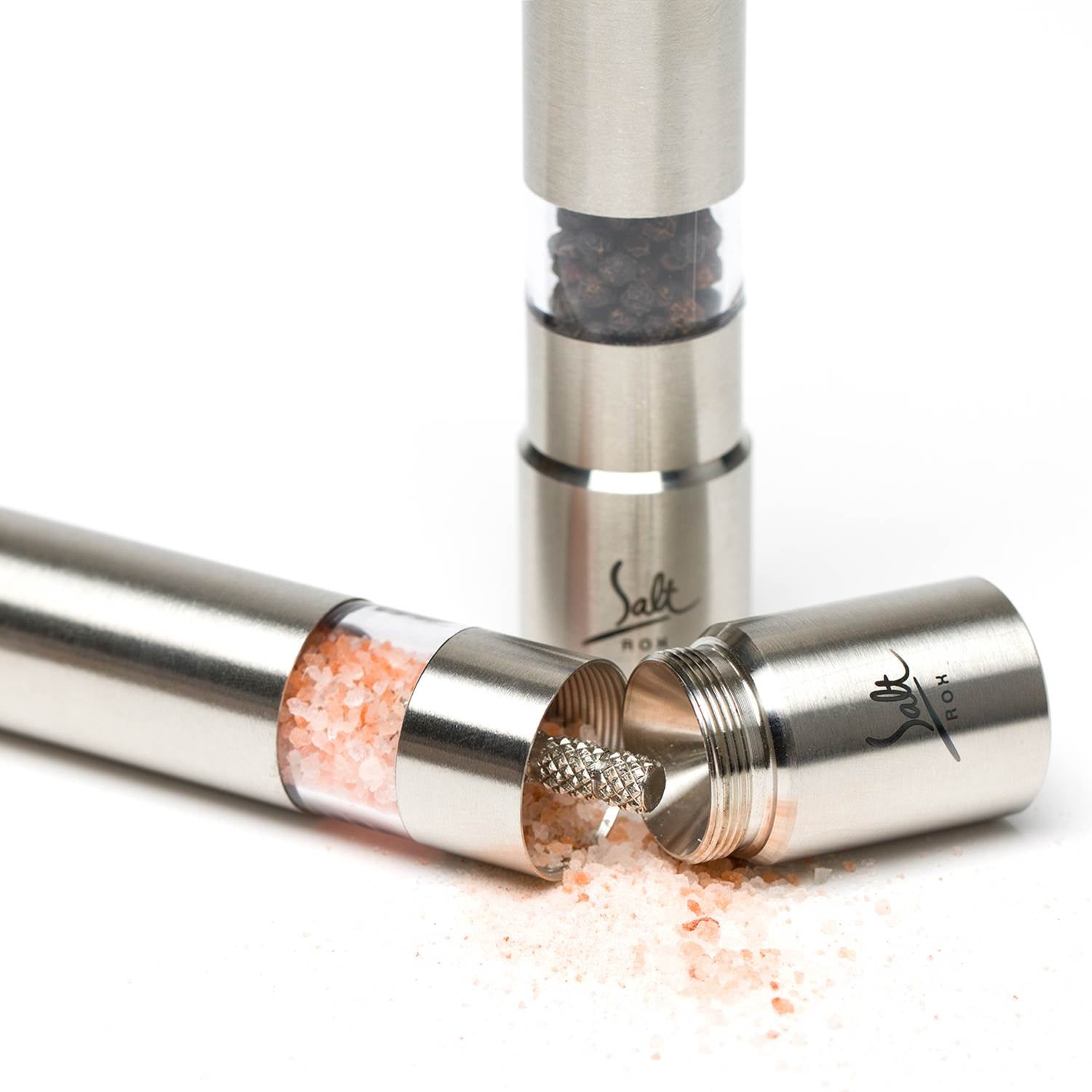 Salt Rox Thumb Press Stainless Steel Salt & Pepper Spice Dispenser Set (2 Pack)
