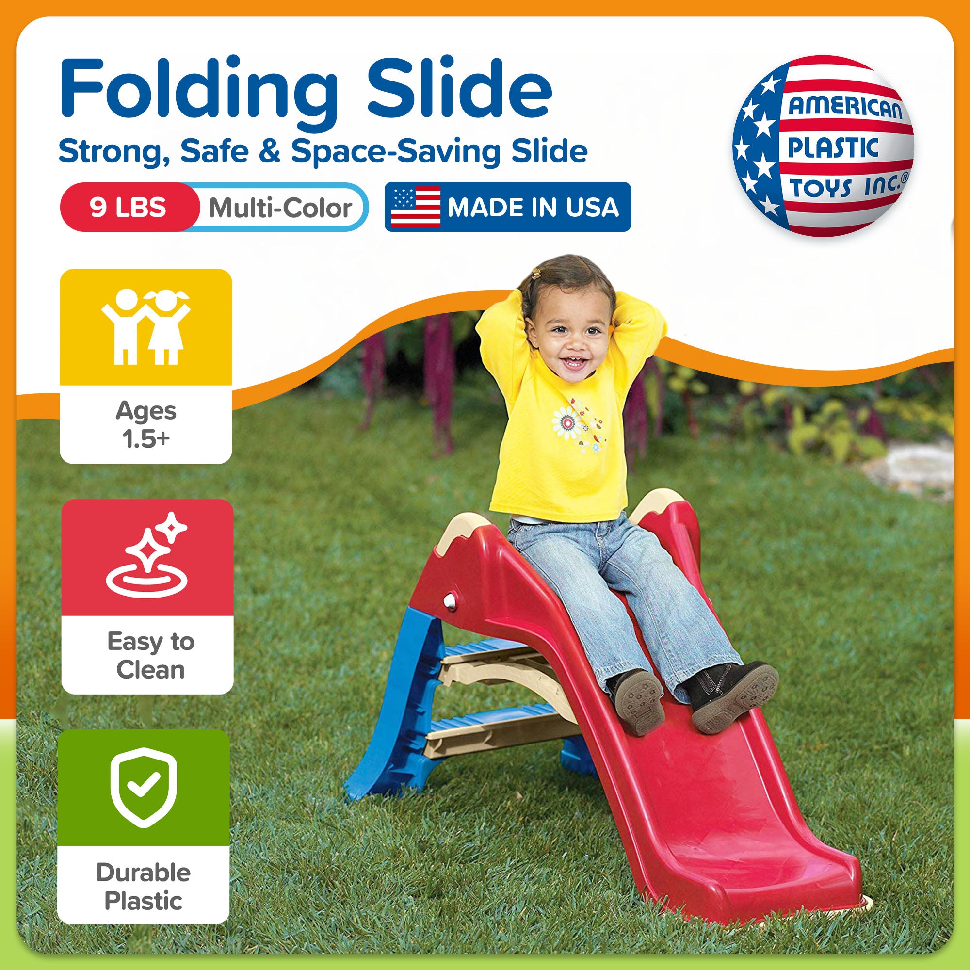 American Plastic Toys Portable Indoor & Outdoor Folding Baby Toddler Slide, Red - VMInnovations