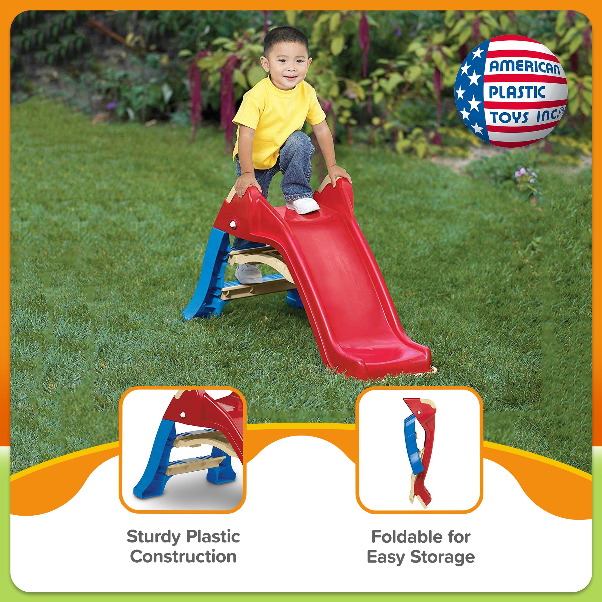 American Plastic Toys Portable Indoor & Outdoor Folding Baby Toddler Slide, Red - VMInnovations