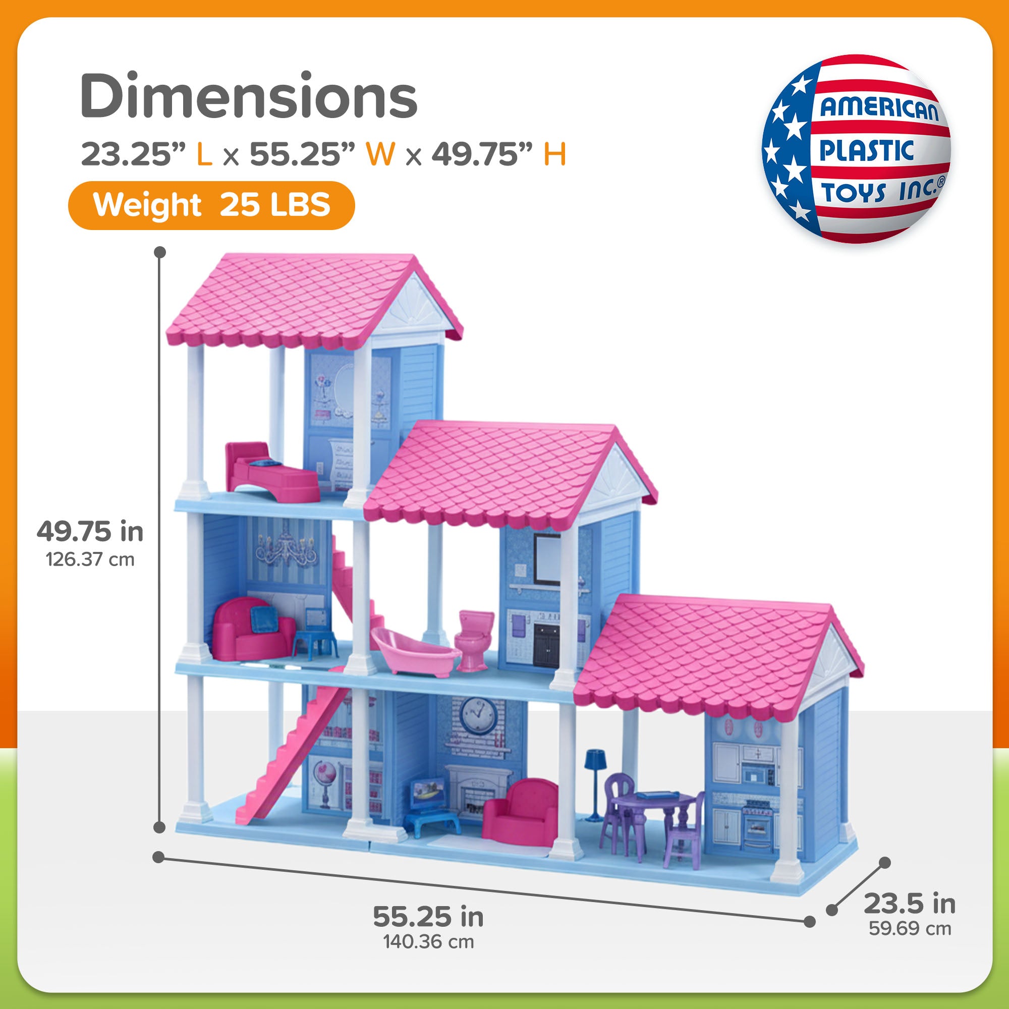 American Plastic Toys Fashion Doll Delightful Doll House w/ 25 Furniture Pieces - VMInnovations