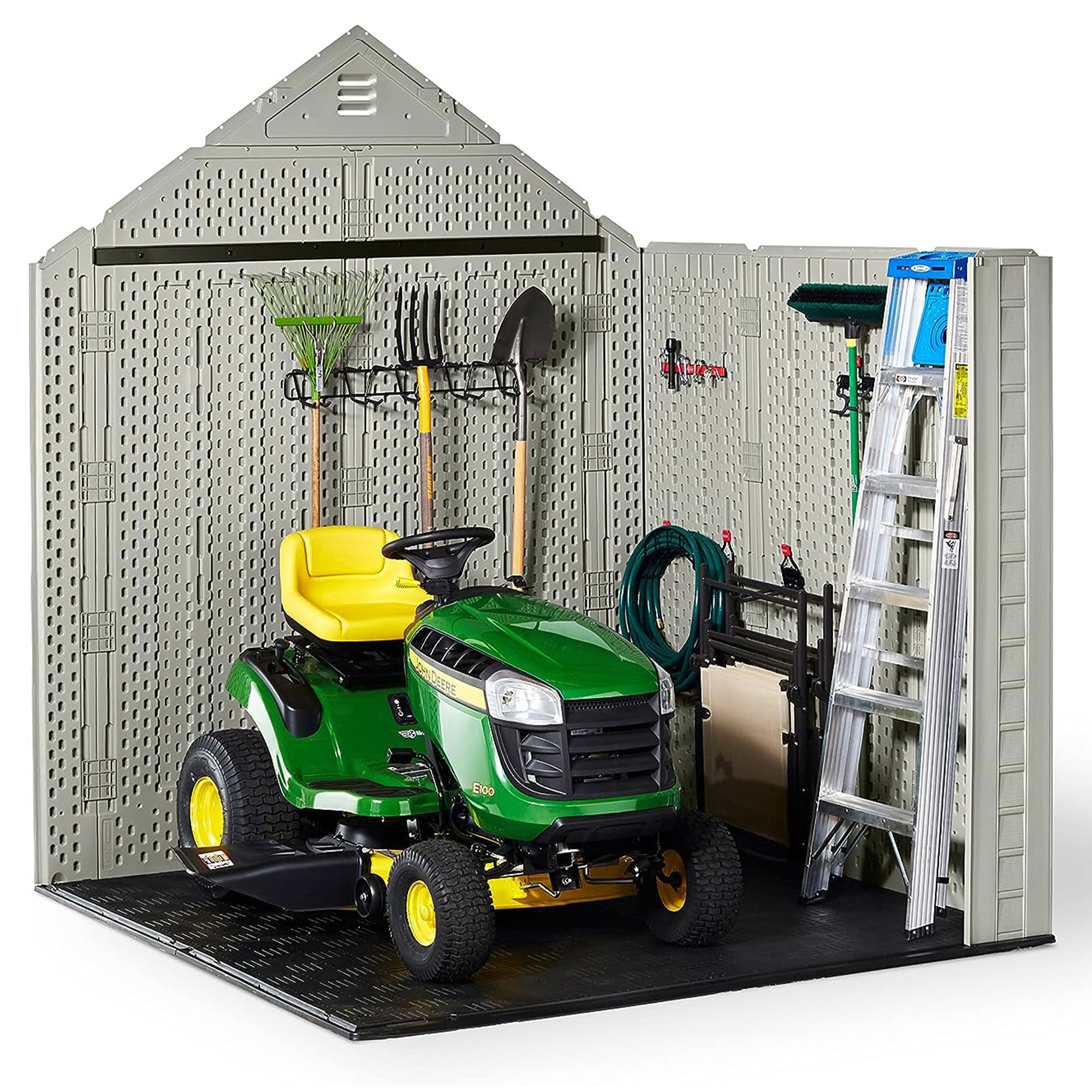 Rubbermaid 7x7 Ft Weather Resistant Resin Outdoor Storage Shed, Sand (Open Box) - VMInnovations
