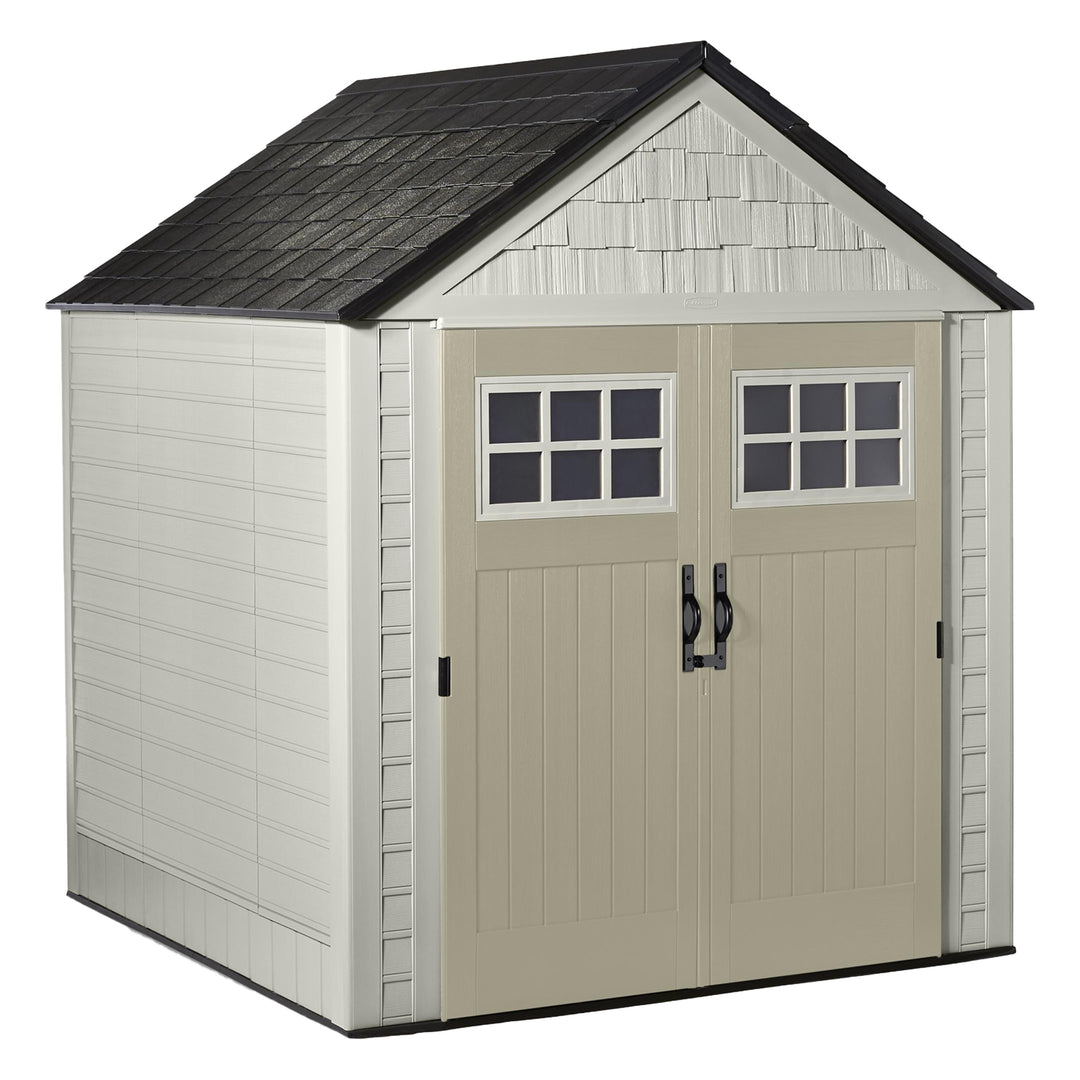 Rubbermaid 7x7 Ft Durable Weatherproof Resin Outdoor Storage Shed, Sand (2 Pack) - VMInnovations