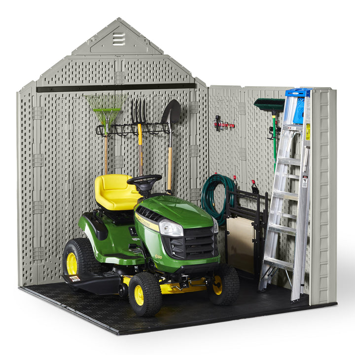 Rubbermaid 7x7 Ft Durable Weatherproof Resin Outdoor Storage Shed, Sand (2 Pack) - VMInnovations