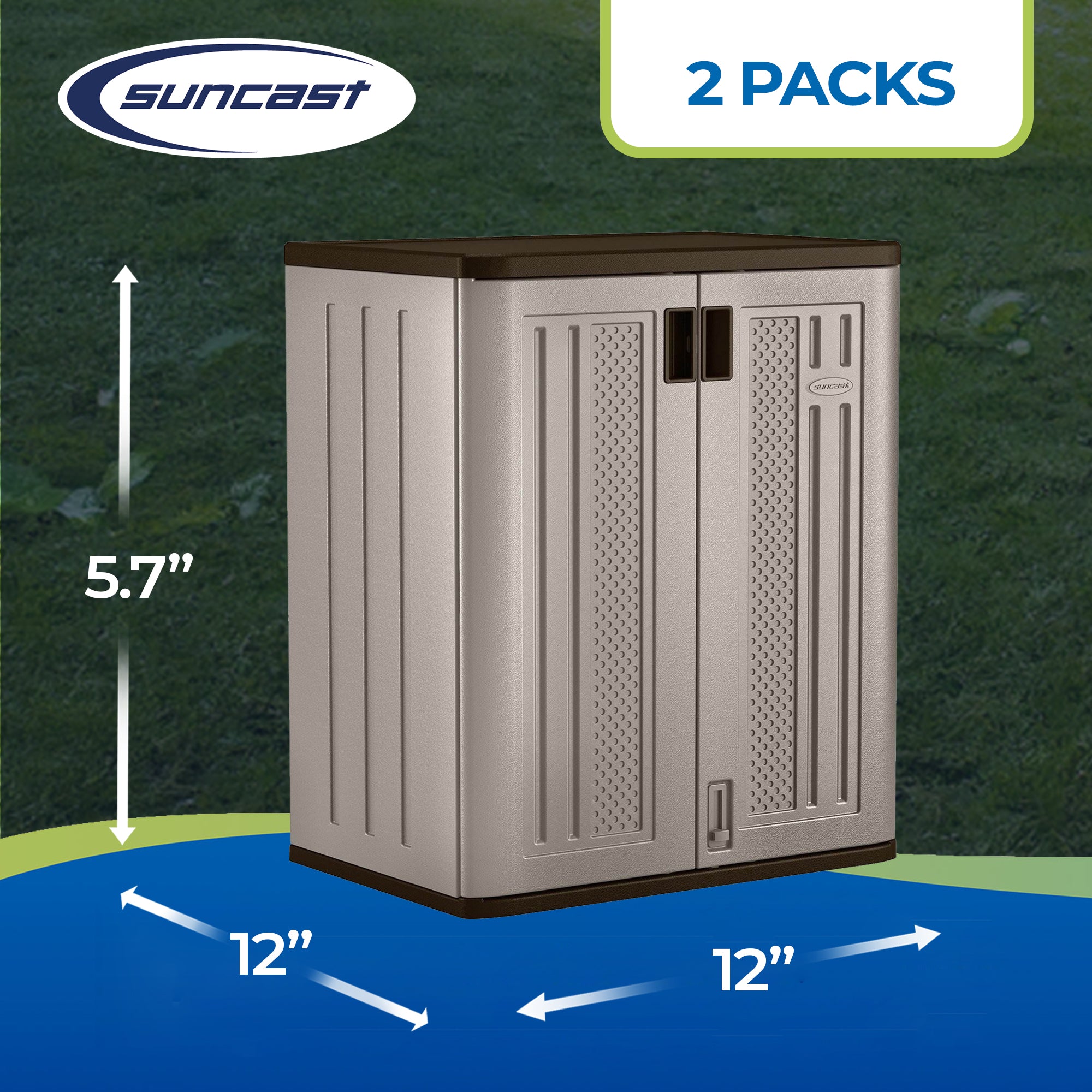 Suncast 9 Cu Ft Heavy Duty Resin Garage Base Storage Cabinet, Platinum (2 Pack) - VMInnovations