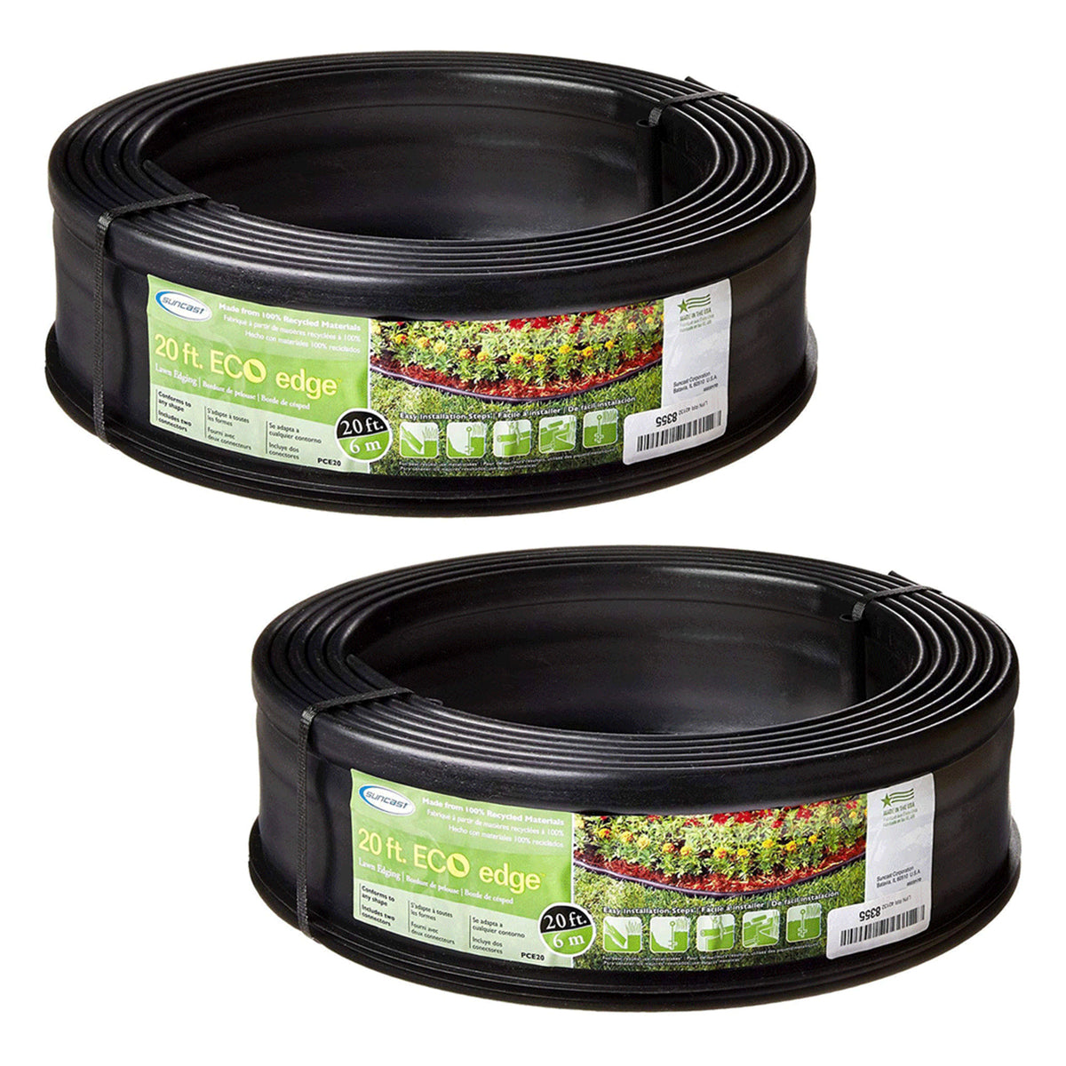 Suncast 5 Eco Edge 20 Foot Plastic Edging Roll w/ 2 Connectors, 5 Inch (2 Pack)