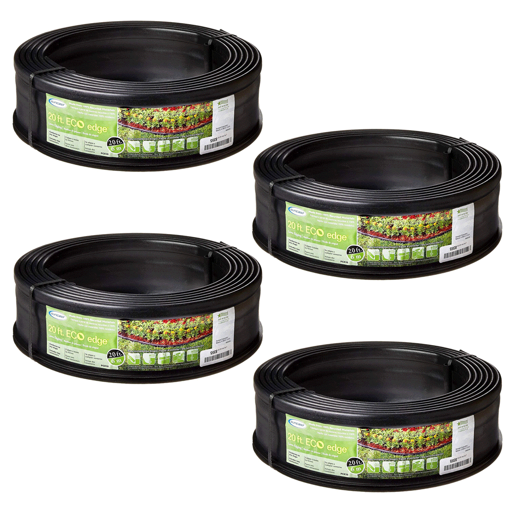 Suncast 5 Eco Edge 20 Foot Plastic Edging Roll w/ 2 Connectors, 5 Inch (4 Pack)