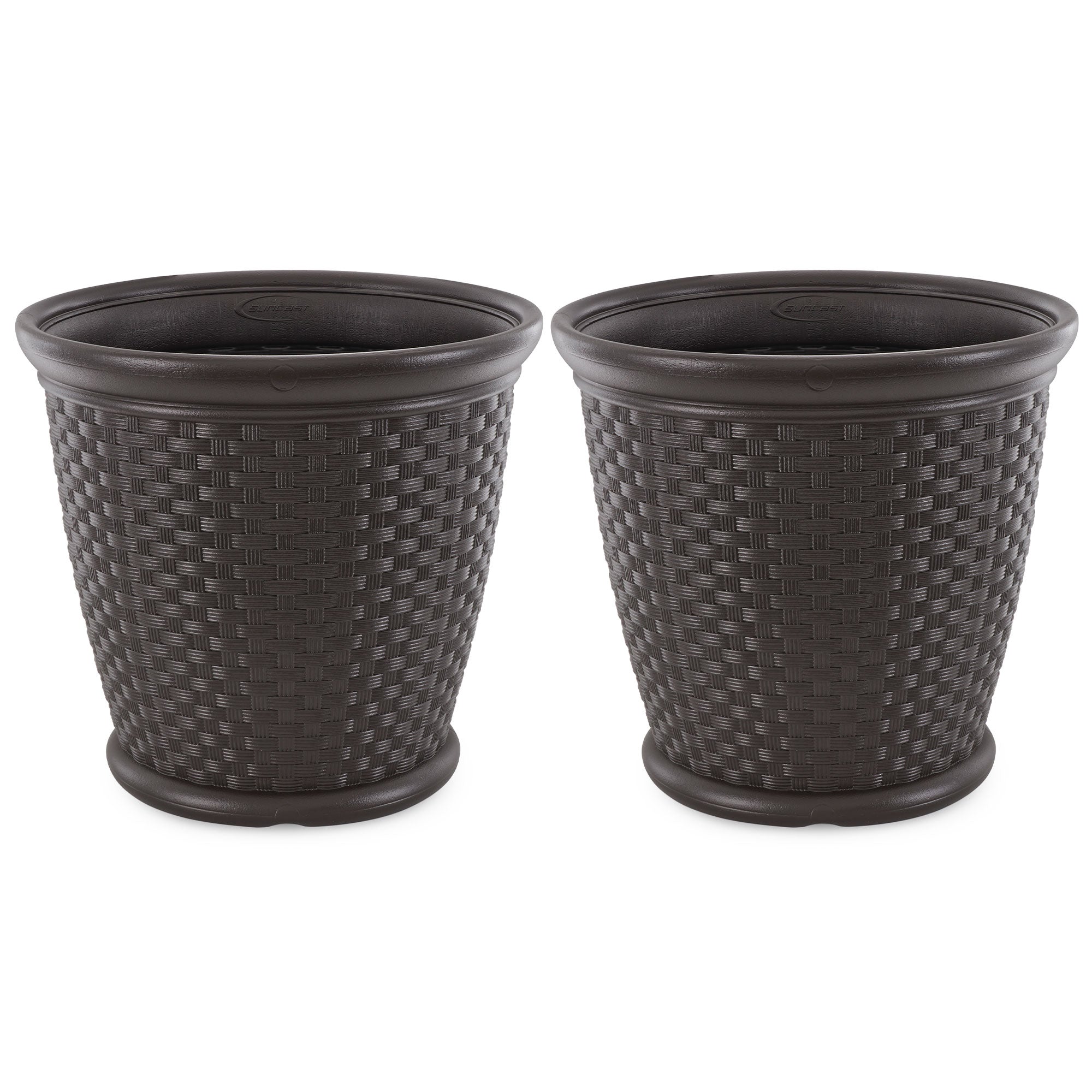 Suncast Sonora 22 Inch Resin Wicker Decorative Garden Planter, Java (2 Pack) - VMInnovations