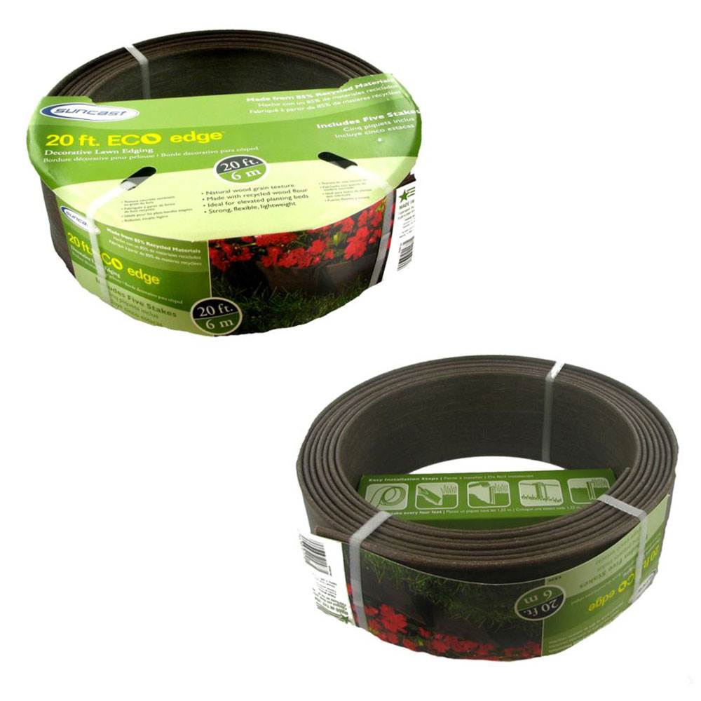 Suncast CE20 Eco Edge Composite Lawn Edging with Wood Grain Texture (2 Pack)