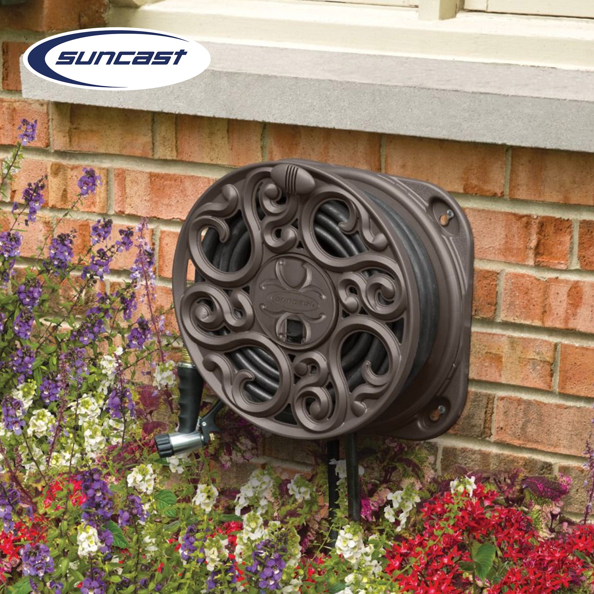 Suncast Sidewinder 60 Foot Side Scroll Decorative Wall Mount Hose Reel (2 Pack) - VMInnovations