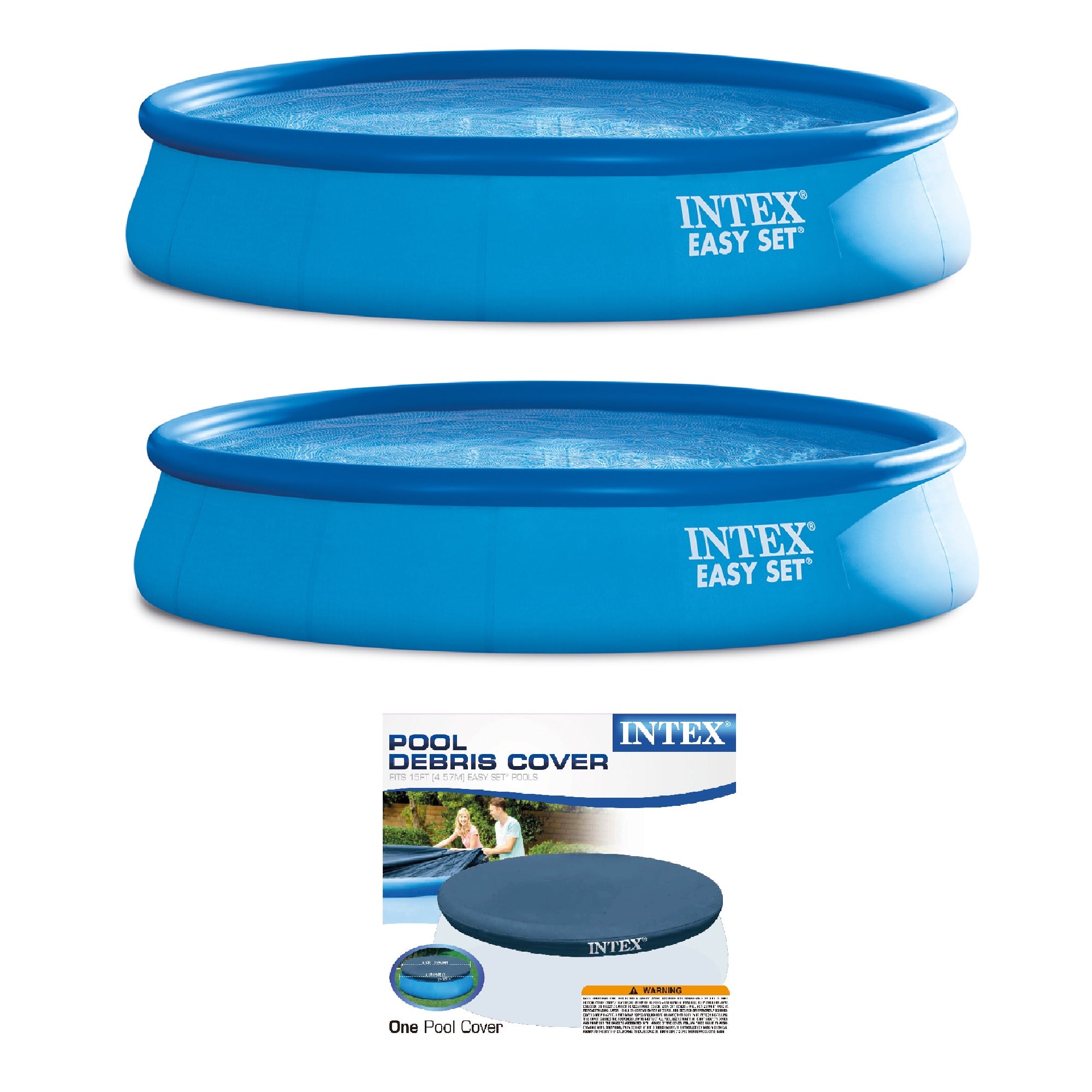 Intex 15’x33” Inflatable Swimming Pool w/ Filter Pump (2 Pack) & 15’ Pool Cover - VMInnovations