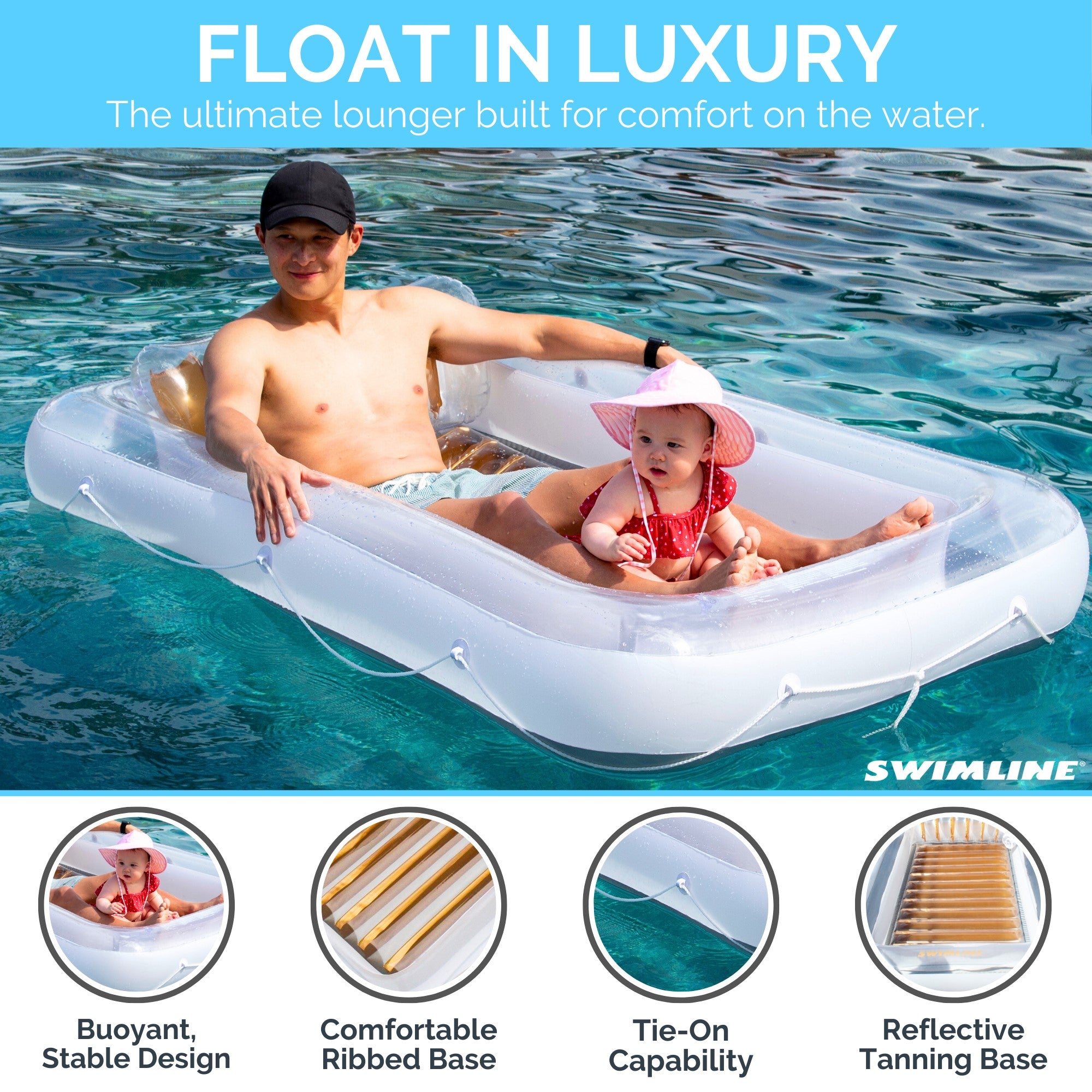 Swimline Luxe Edition Inflatable Suntan Floating Pool Lounger, White, (3 Pack) - VMInnovations