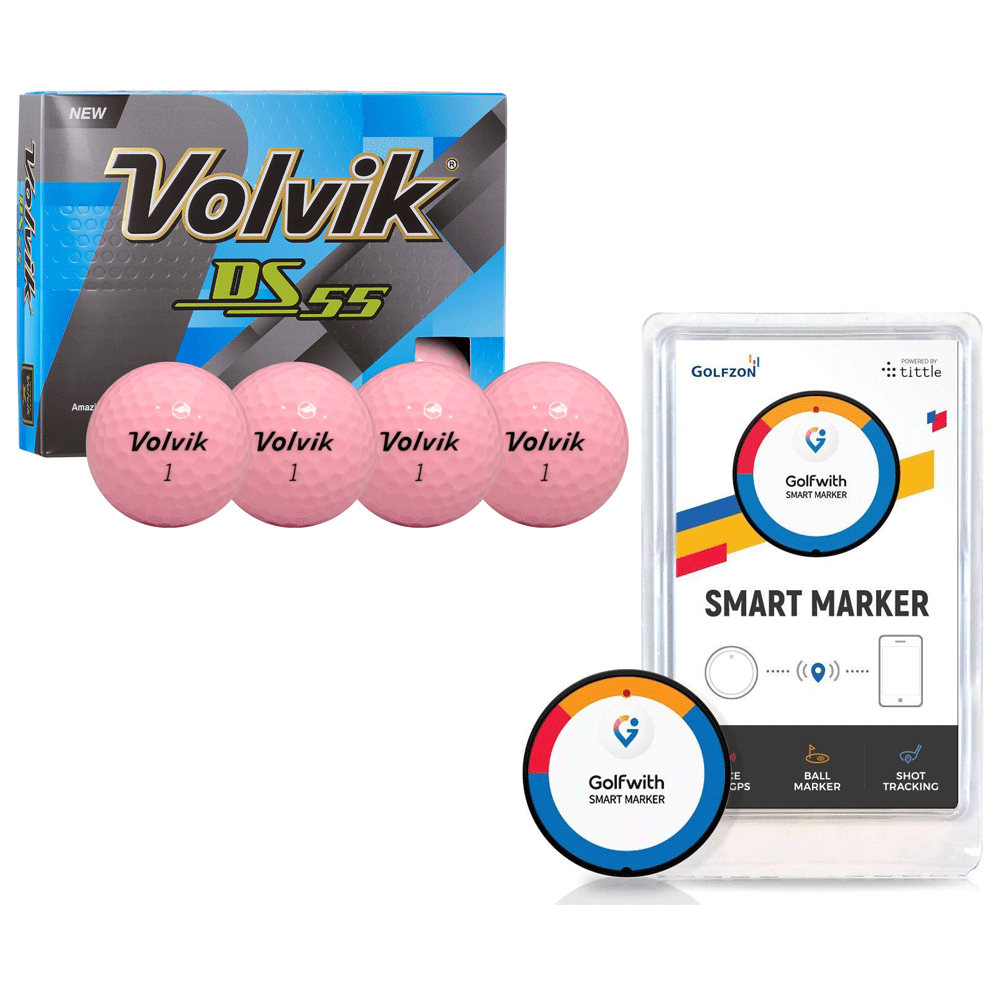 Volvik Dual Spin 12 Pack Golf Balls, Pink & Golfwith Smart Marker Shot Tracker