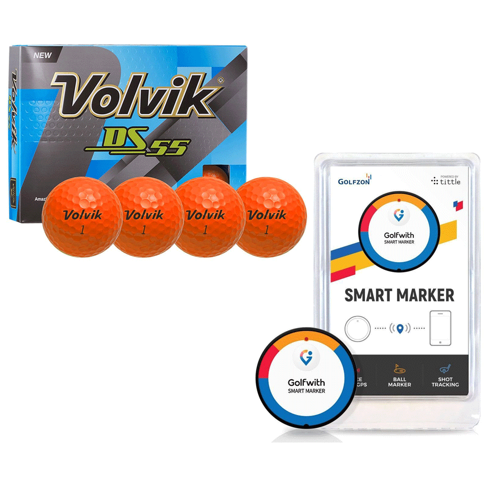 Volvik Dual Spin 12 Pack Golf Balls, Orange & Golfwith Smart Marker Shot Tracker