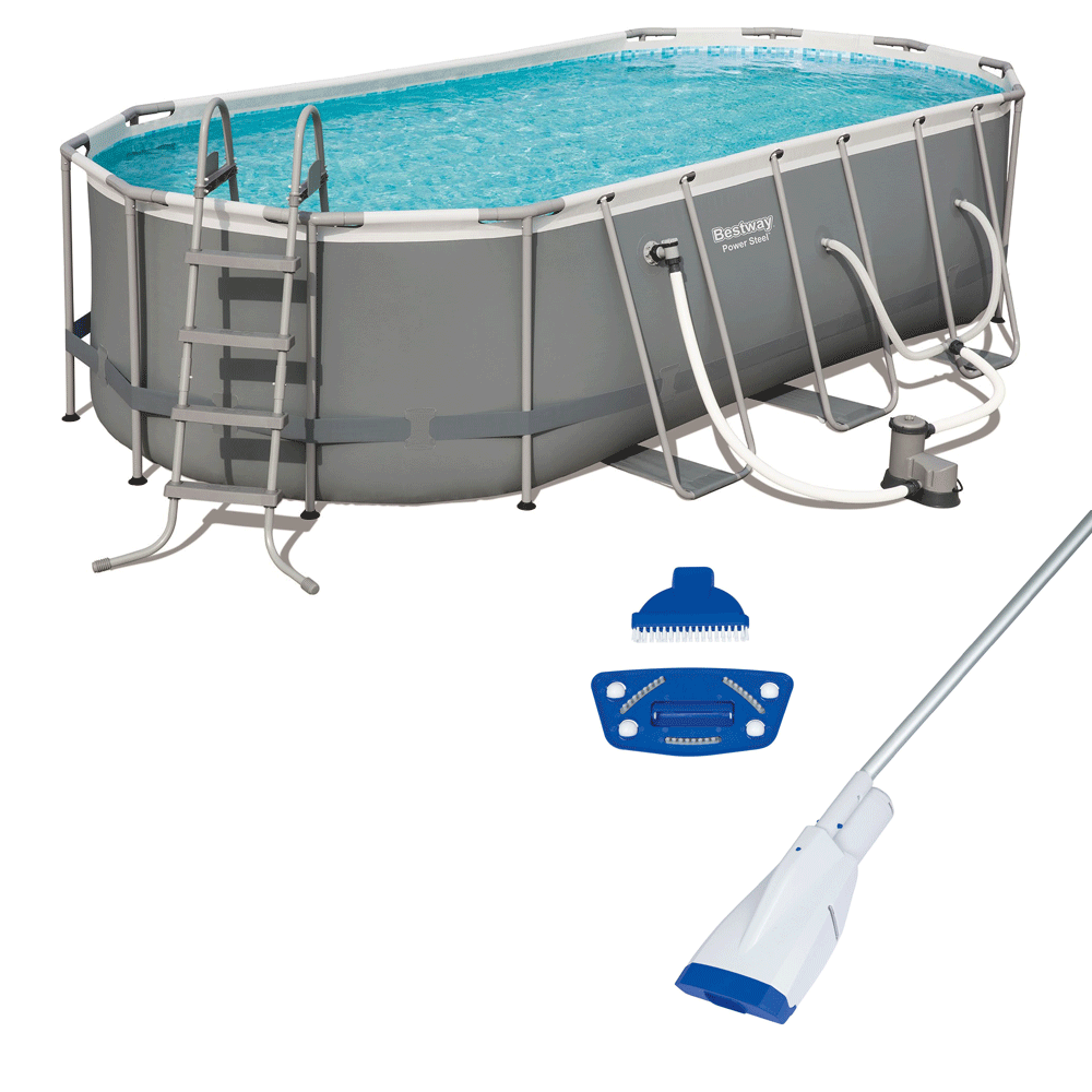 Bestway Power 18ft x 9ft x 48in Above Ground Pool Set with Pump and Aqua Vacuum