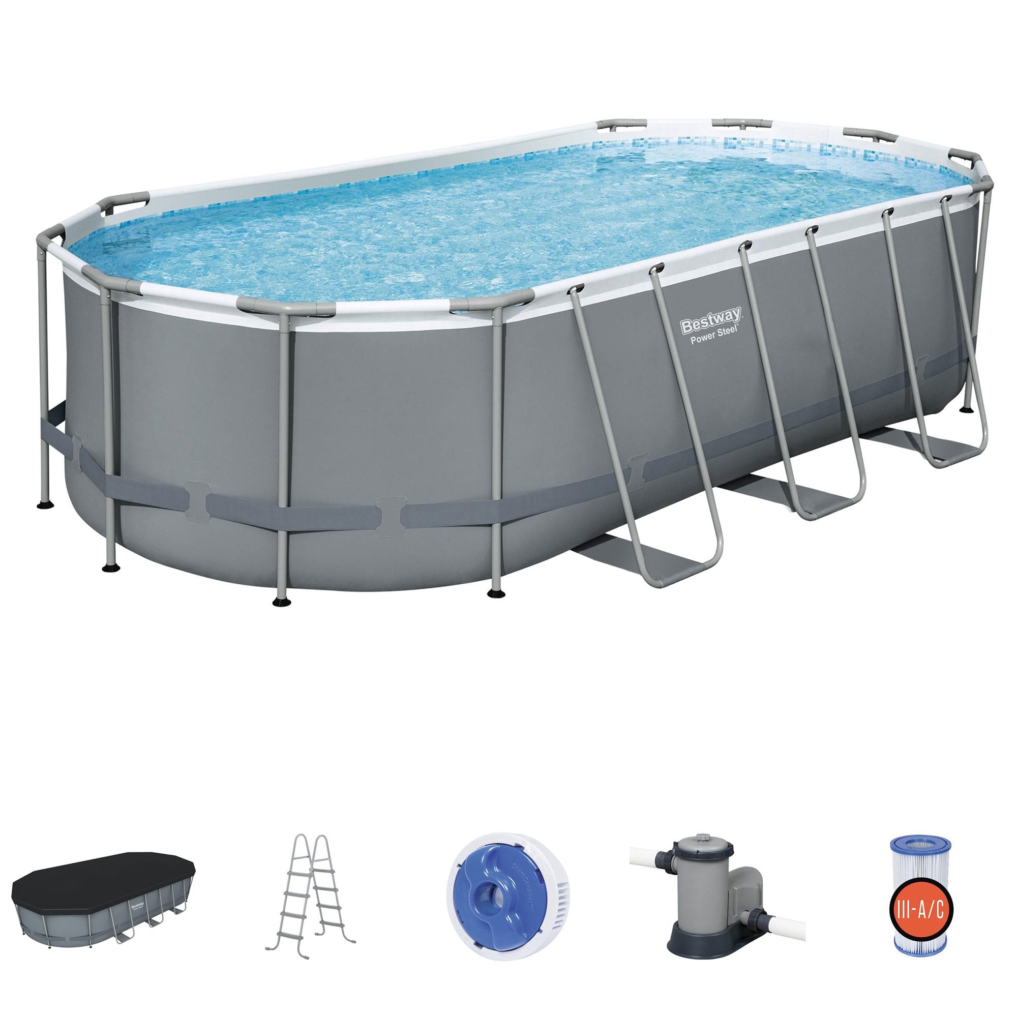 Bestway Power Steel 18'x9'x48" Above Ground Pool Set with Cleaning Accessories