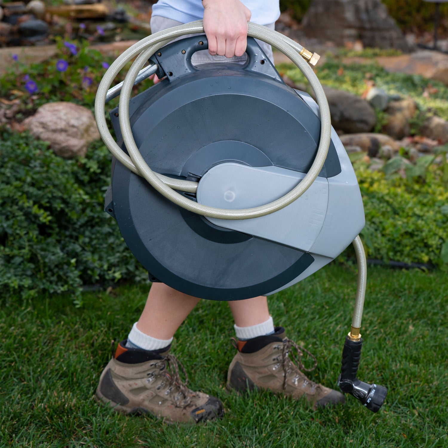 EarthWay Products 75 Foot Hose w/ Nozzle, Storage Drum, & Wall Mount (Used) - VMInnovations