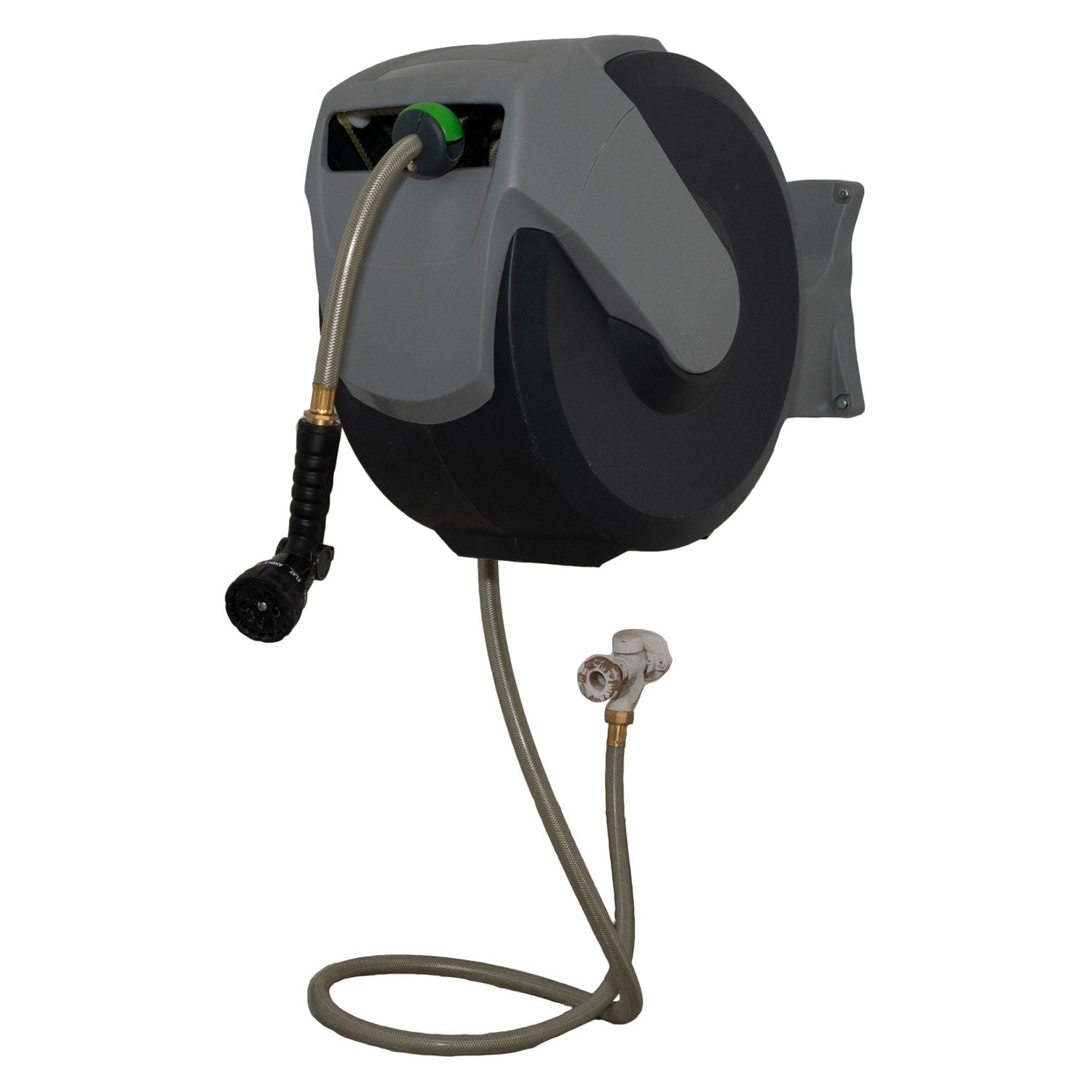 EarthWay Products 75 Foot Hose w/ Nozzle, Storage Drum, & Wall Mount (Used) - VMInnovations