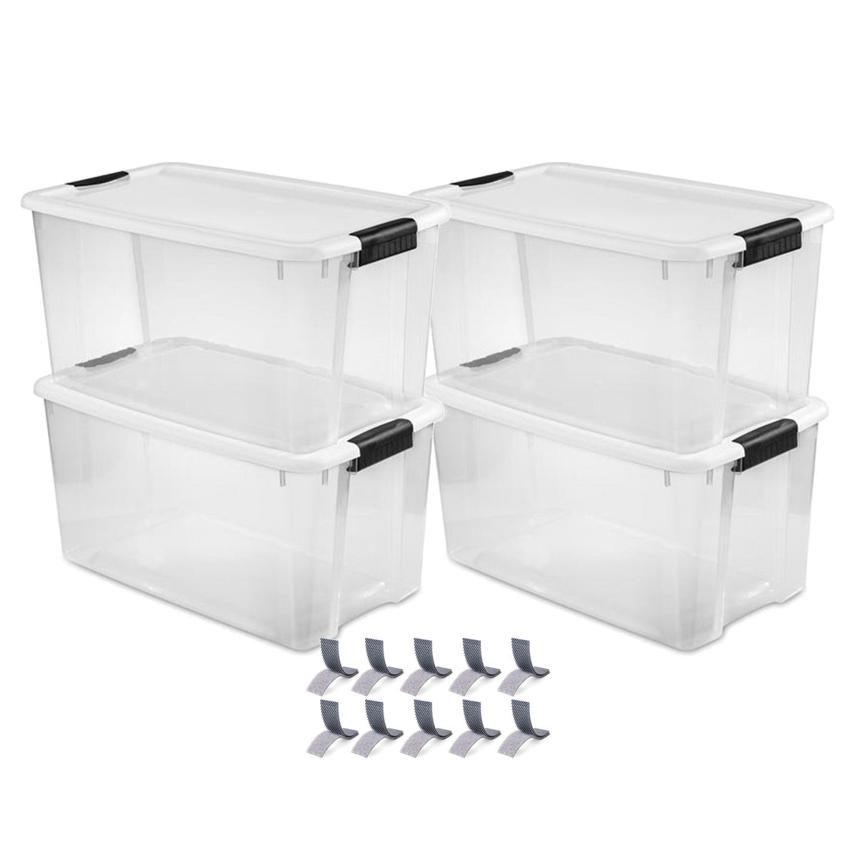 Sterilite 70Qt Ultra Latch Storage Box, 4Pk, & Velcro Extreme Outdoor Fasteners