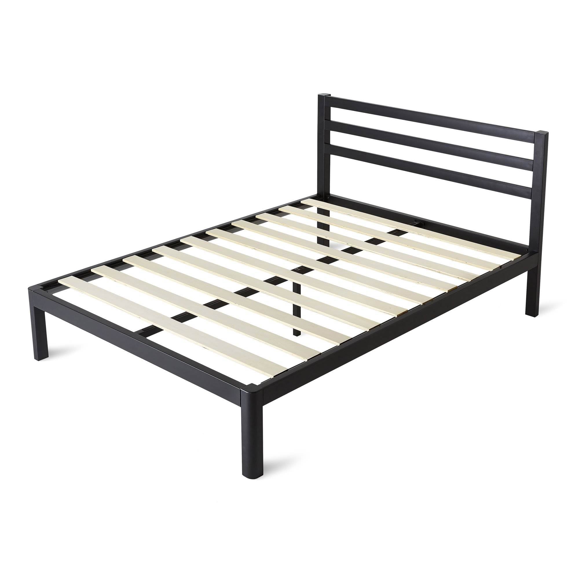 intelliBASE King Size Wooden Slat Black Metal Platform Bed Frame with Headboard