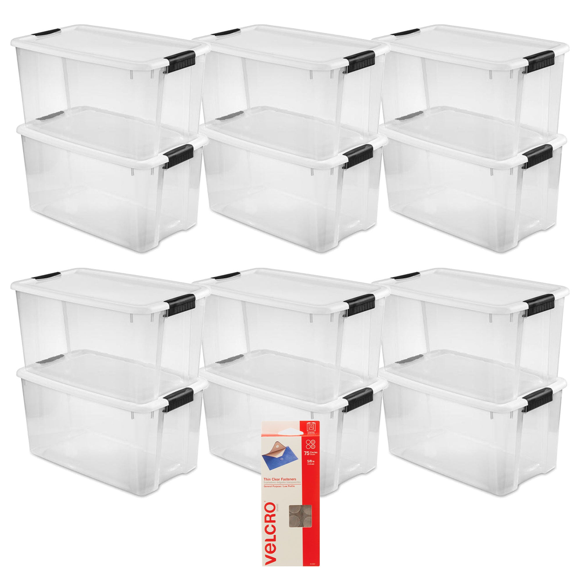 Sterilitie 70 Qt Ultra Latch Storage Box 12 Pk w/ Velcro Sticky Back Pads, 75 Pk