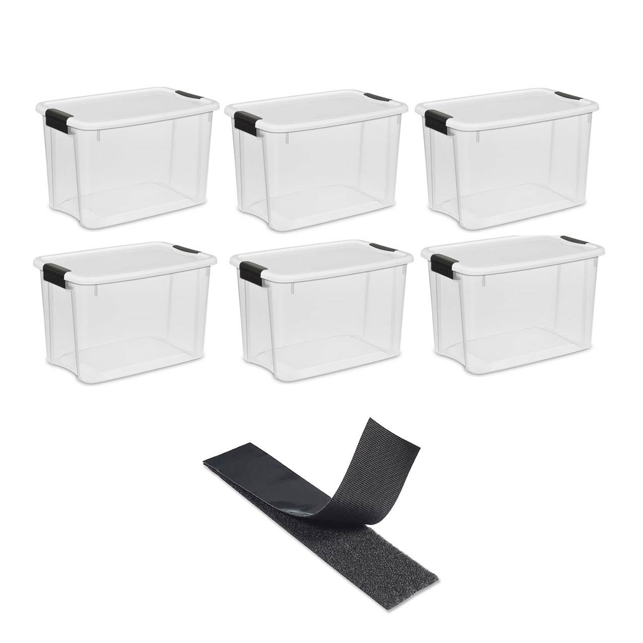 Sterilite 30 Quart Storage w/ Lid (6 Pack) Bundled with VELCRO® Brand Roll - VMInnovations