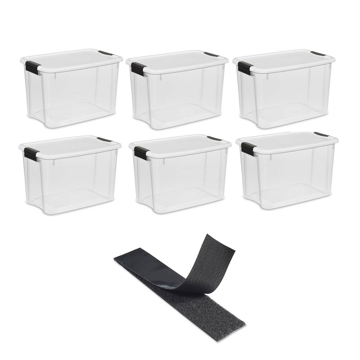 Sterilite 30 Quart Storage w/ Lid (6 Pack) Bundled with VELCRO® Brand Roll