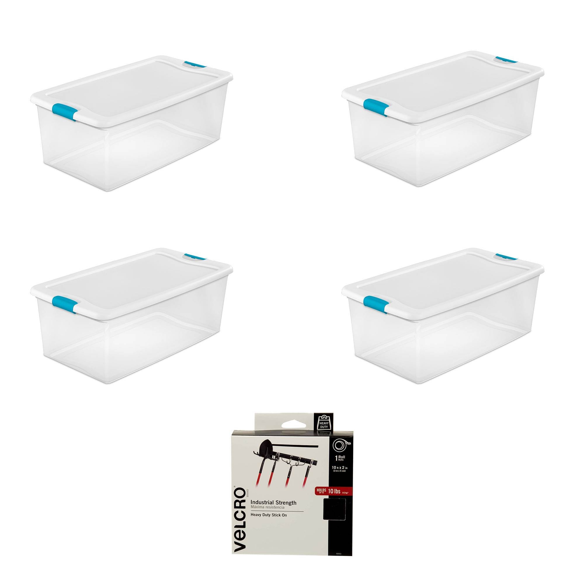 Sterilite 106 Qt Storage (4 Pack) Bundled with VELCRO® Brand Adhesive Fastener - VMInnovations