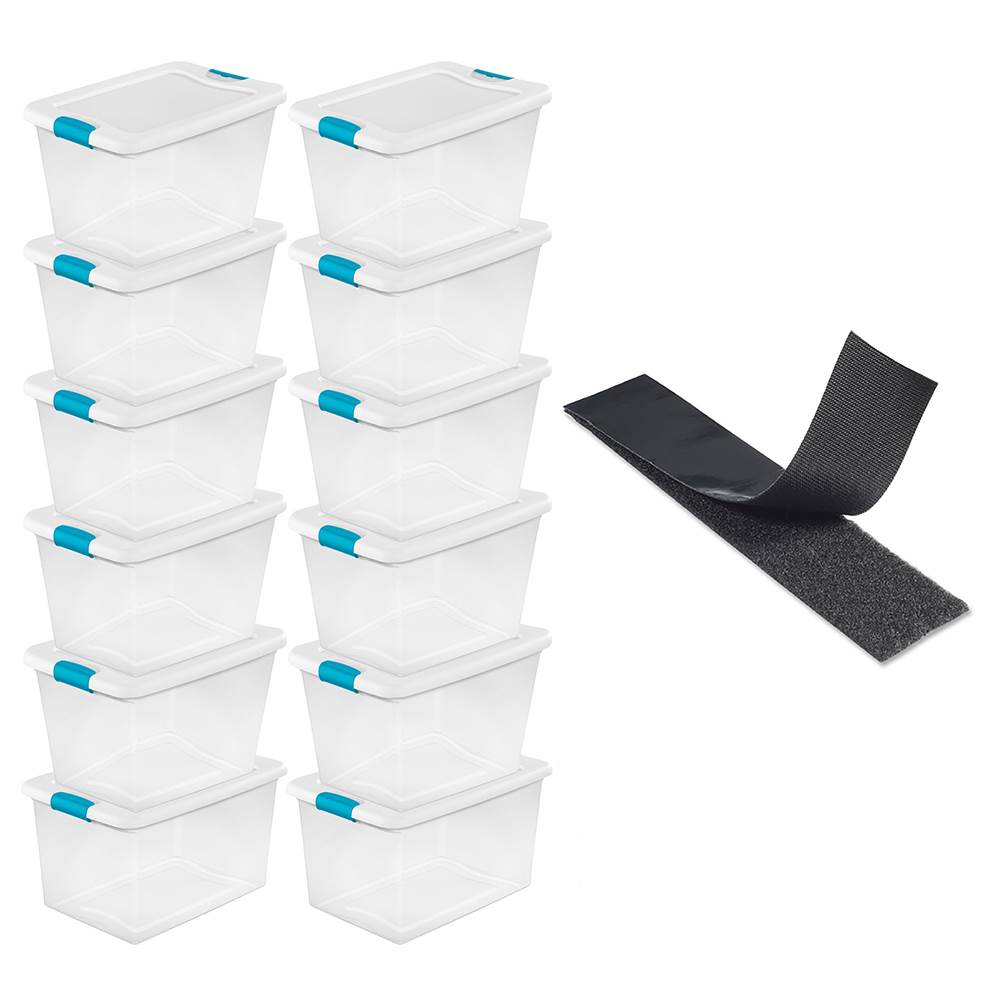Sterilite 64 Qt Storage Box (12 Pack) Bundled with VELCRO® Brand Roll - VMInnovations