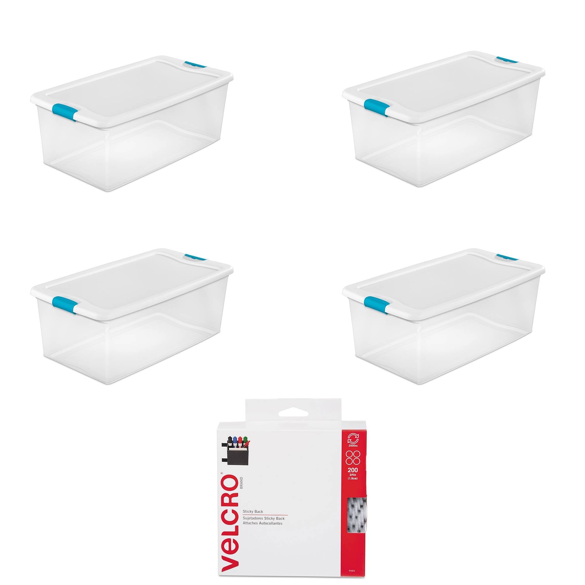 Sterilite 106 Qt (4 Pack) Bundled with VELCRO® Brand Indoor Hook & Loop - VMInnovations