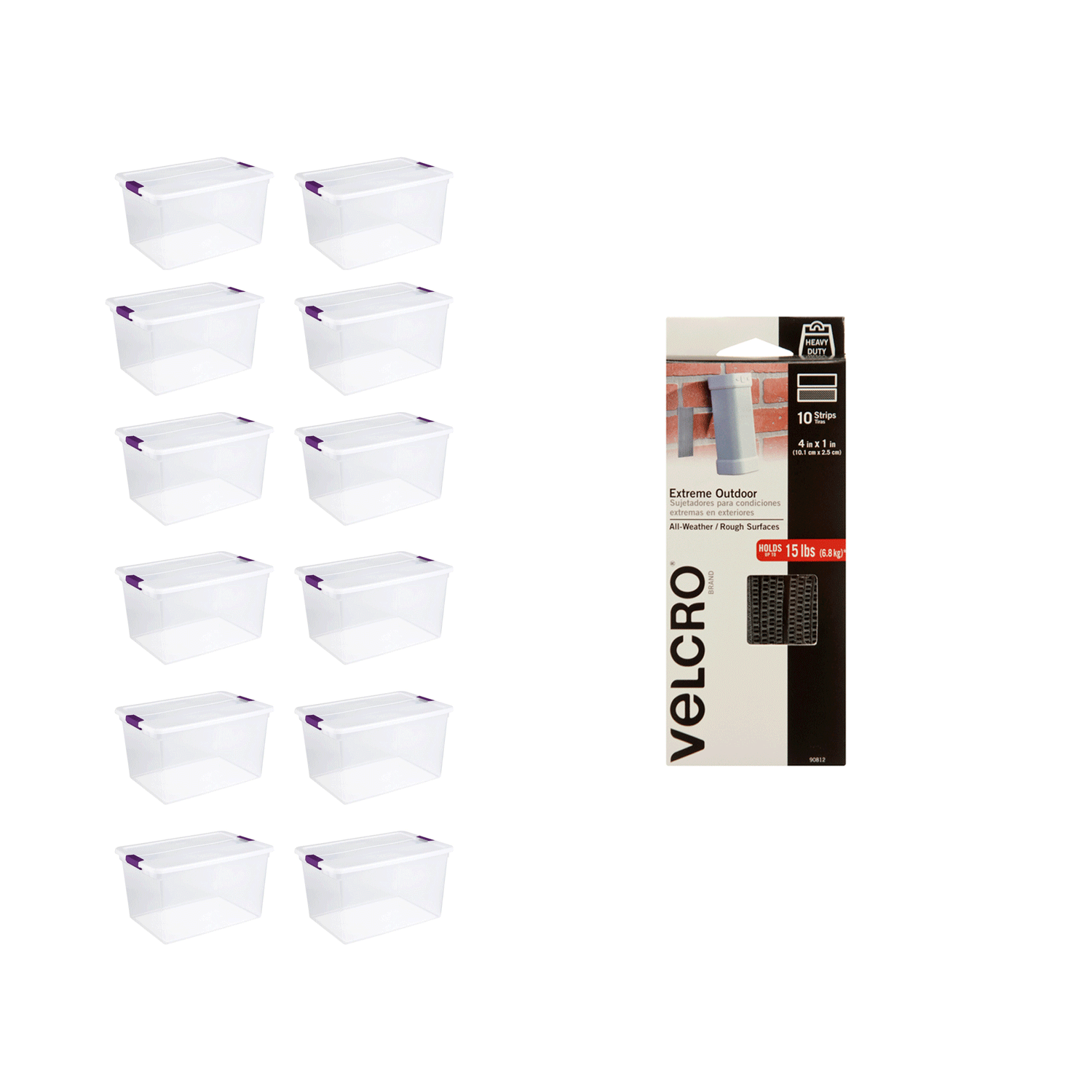 Sterilite 66 Qt Storage Box (12 Pack) Bundled with VELCRO® Brand (10 Pack)
