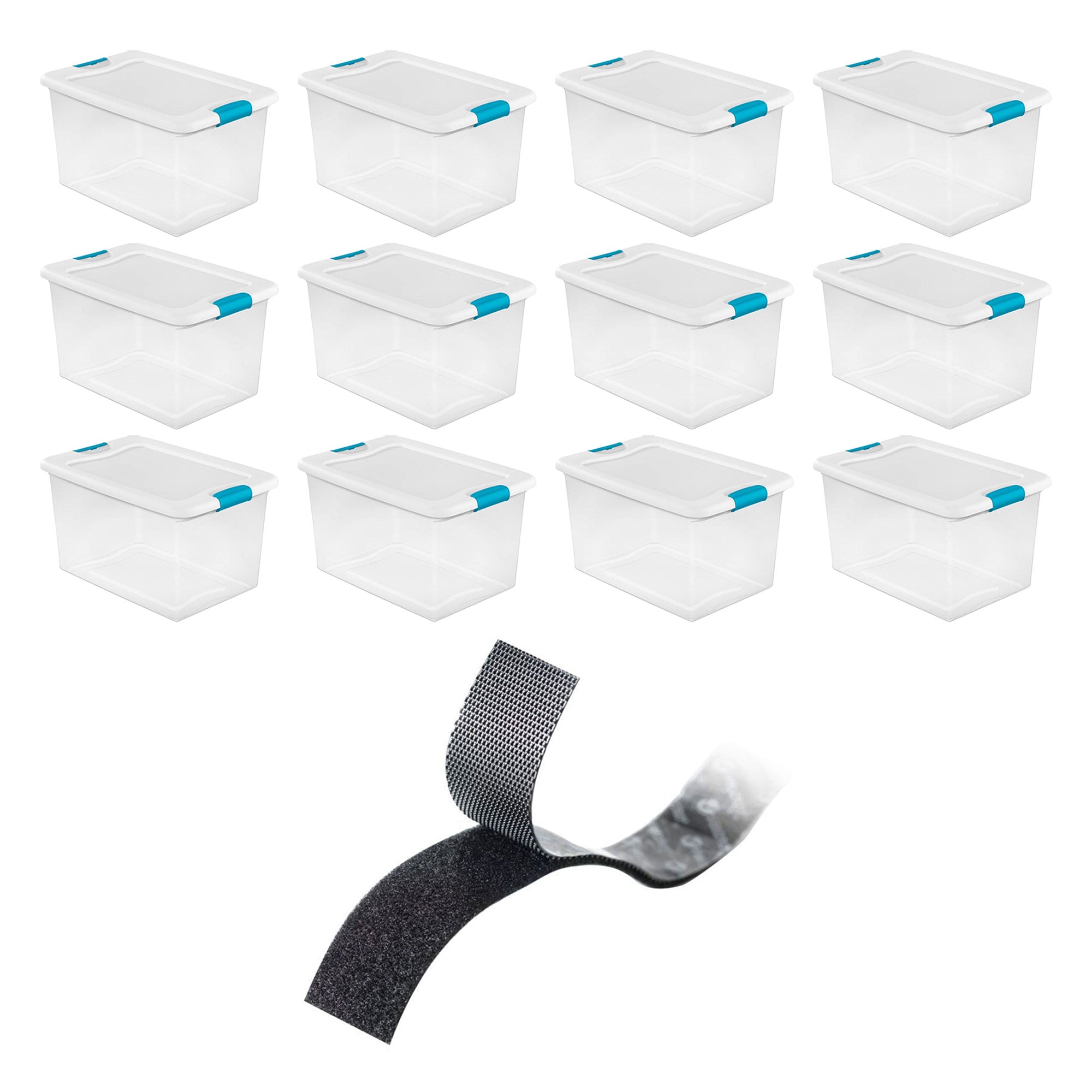 Sterilite 64Qt Ultra Latch Clear Box 12Pk & Velcro 10Ft Low Profile 1" Fastener