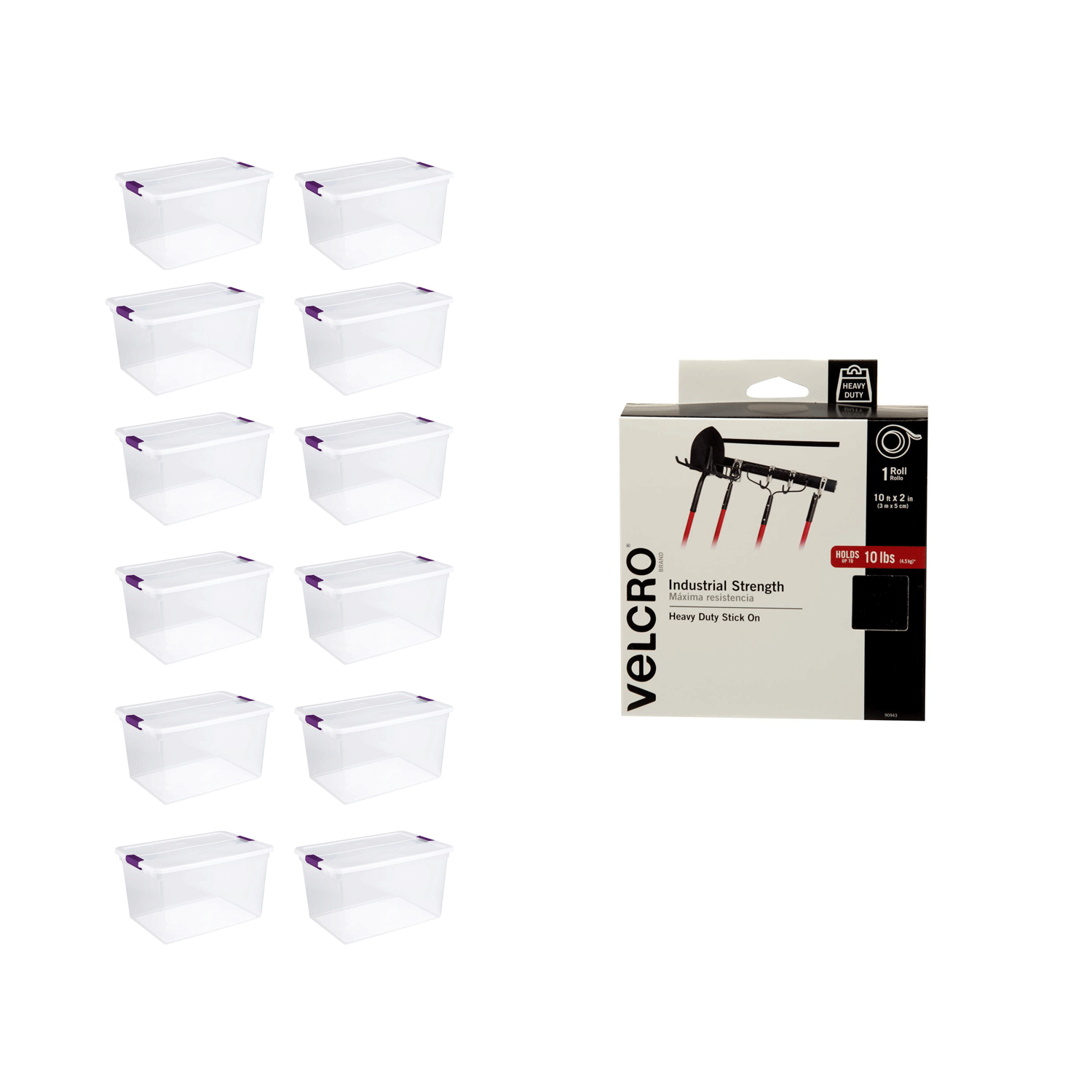 Sterilite 66 Qt Storage (12 Pack) Bundled with VELCRO® Brand 10 Ft Fastener Roll