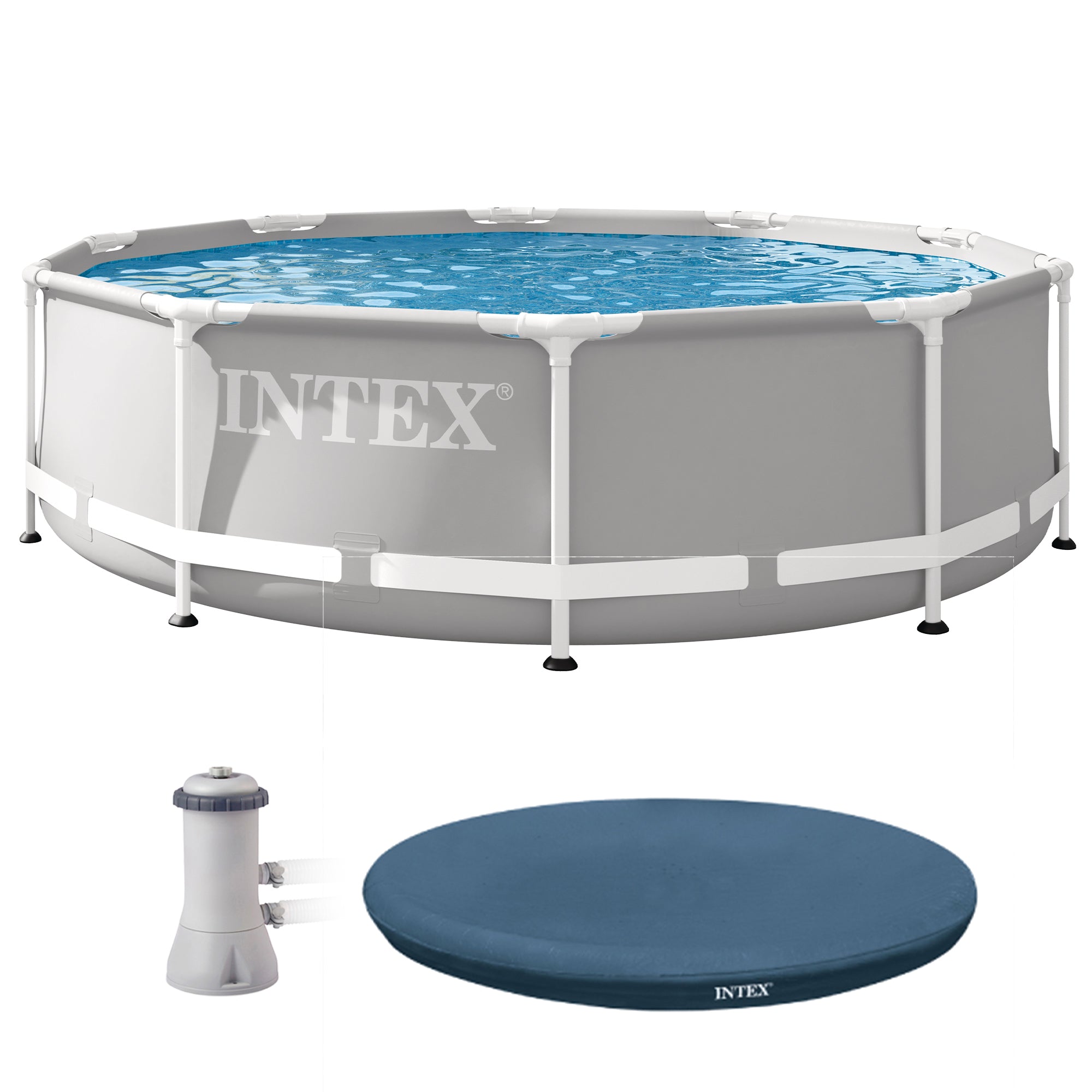 Intex 10 Foot x 30 Inches Pool w/ 10-Foot Round Above Ground Pool Cover - VMInnovations