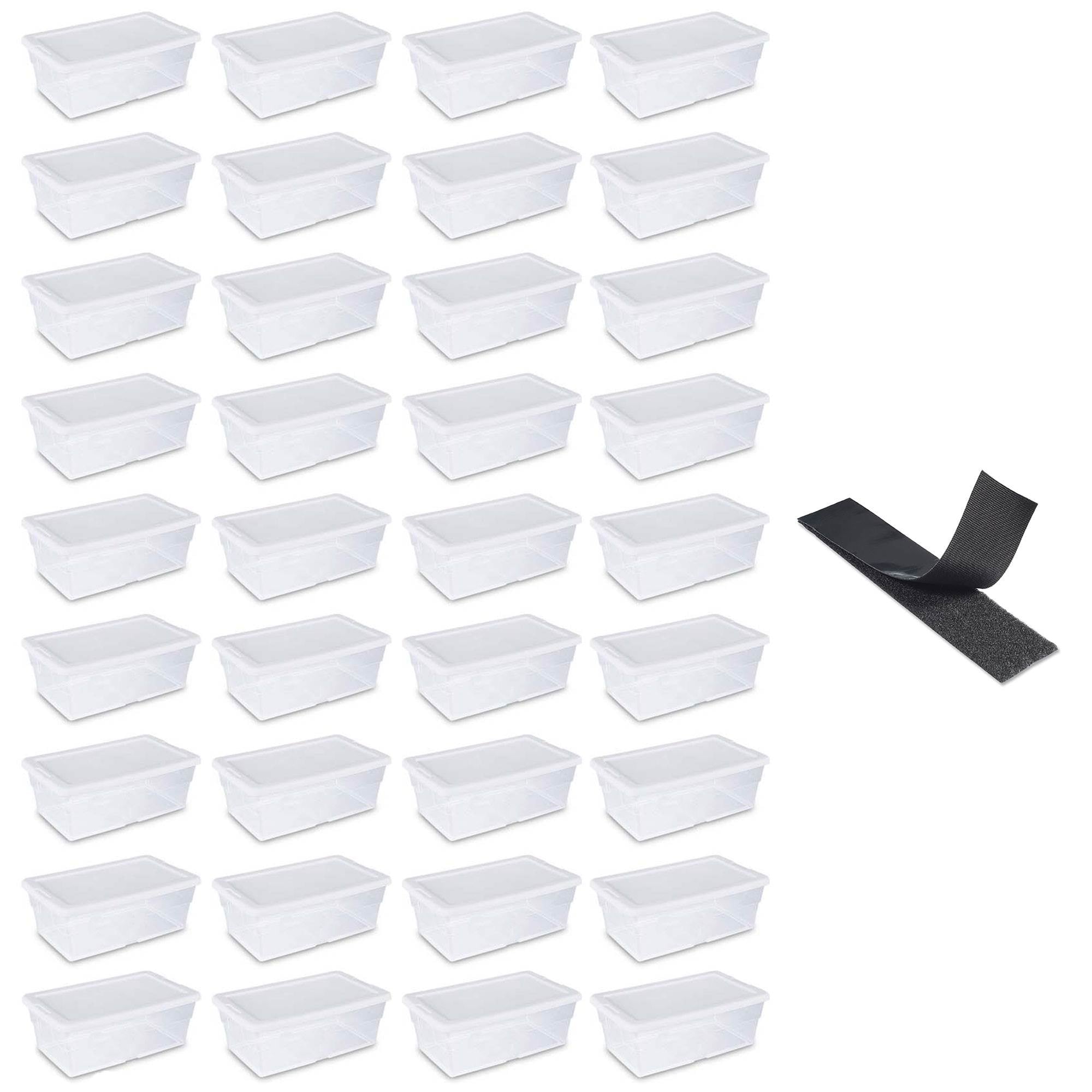 Sterilite 6 Qt Clear Plastic Storage Container Tote (36 Pack) + Hook & Loop Roll