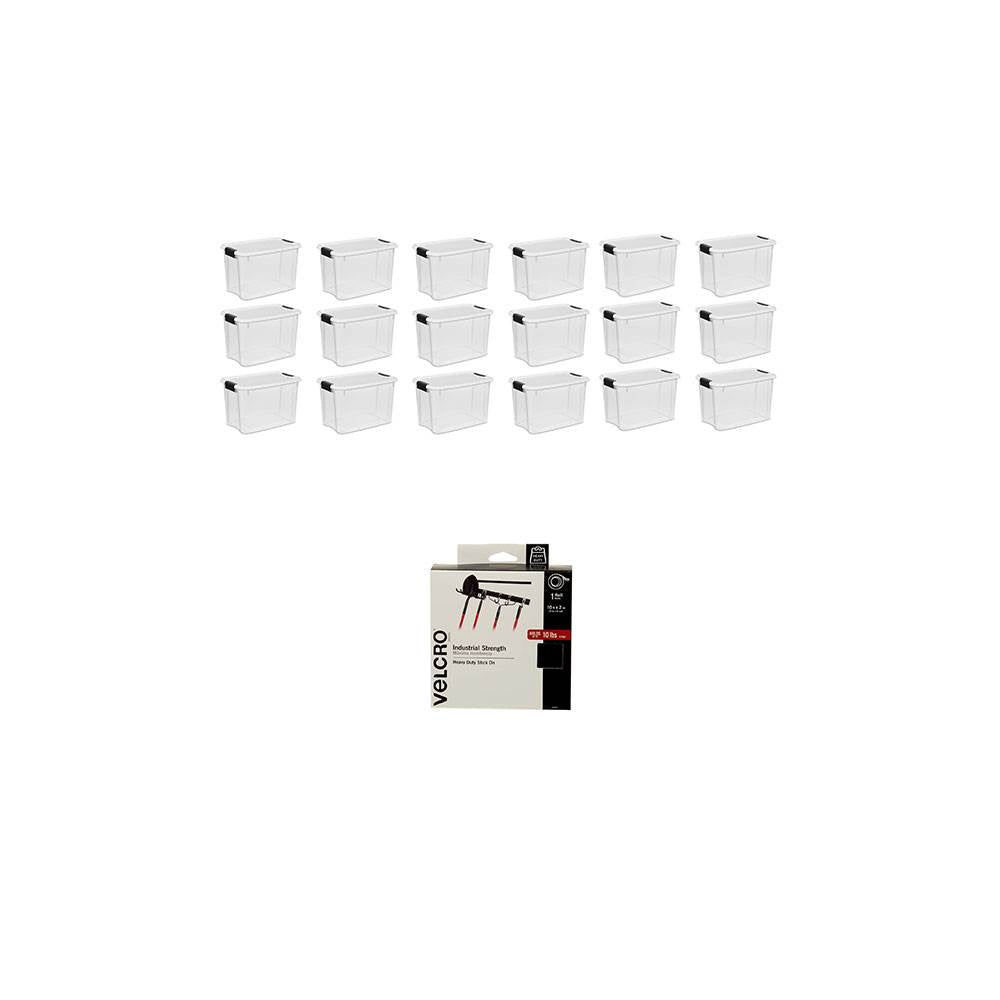 Sterilite 30 Quart Storage Box (18 Pack) Bundled with VELCRO® Brand Adhesive