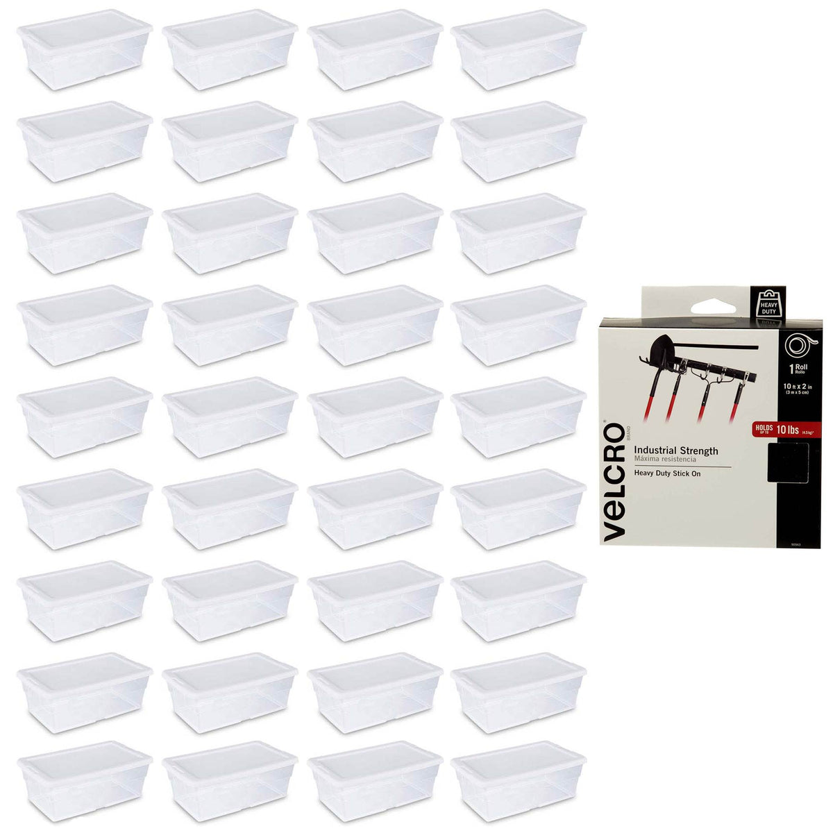 Sterilite 6 Qt. Plastic Storage Container Tote (36 Pack) + Velcro Adhesive