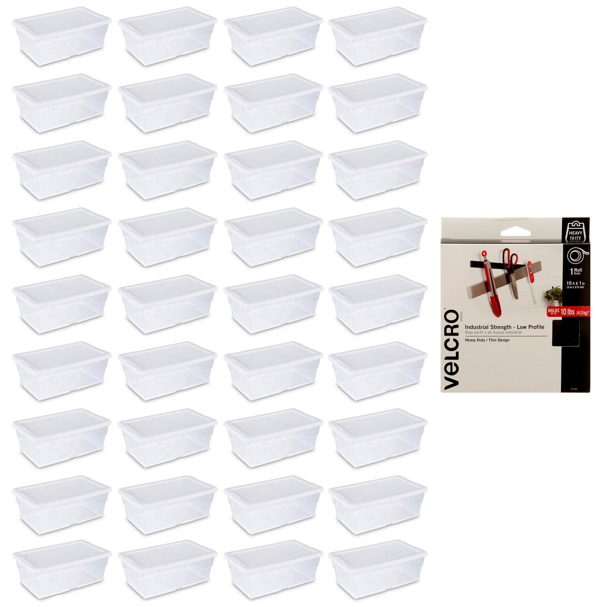 Sterilite 6 Quart Storage w/Lid (36 Pack) Bundled with VELCRO® Brand 10 Foot
