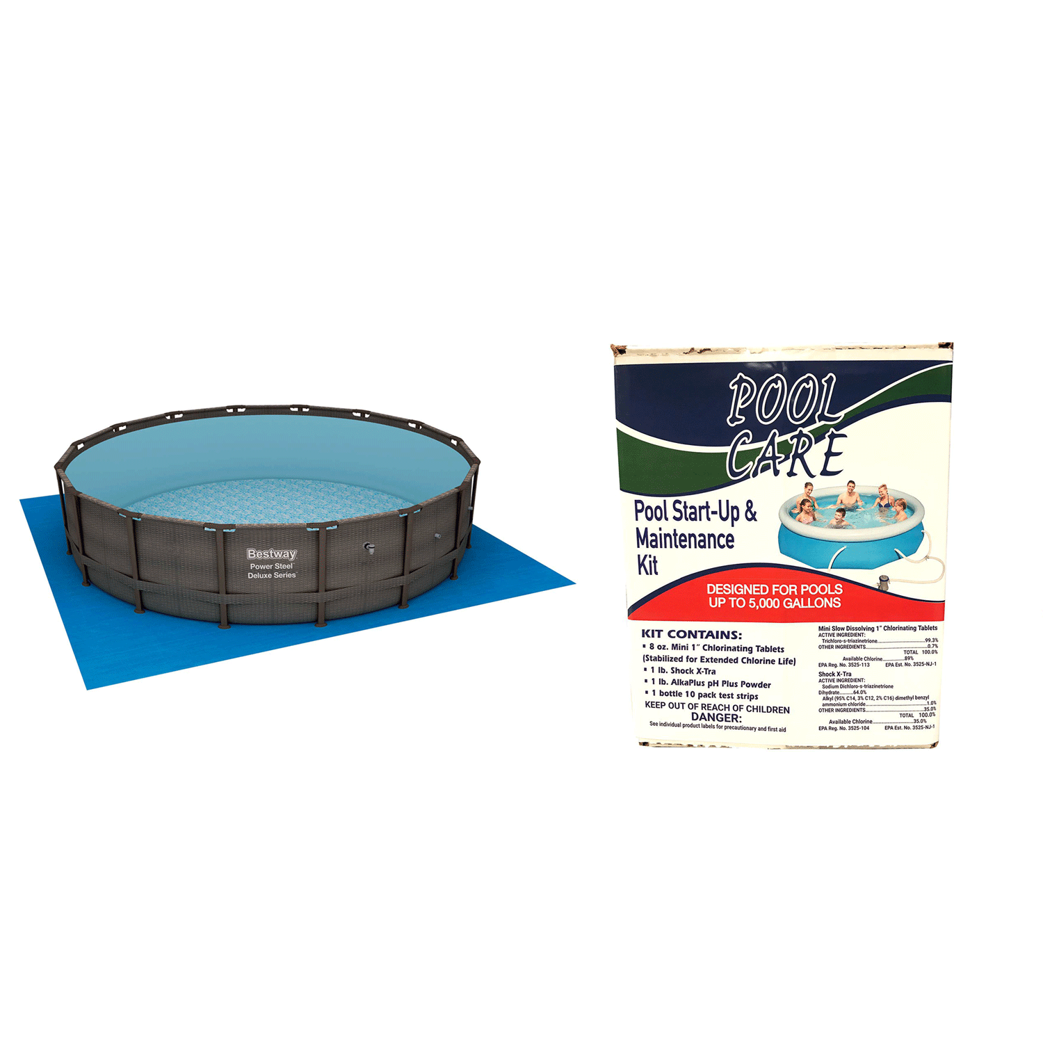 Bestway 16ft x 48in Above Ground Pool Set & Qualco Pool Chemical Cleaning Kit