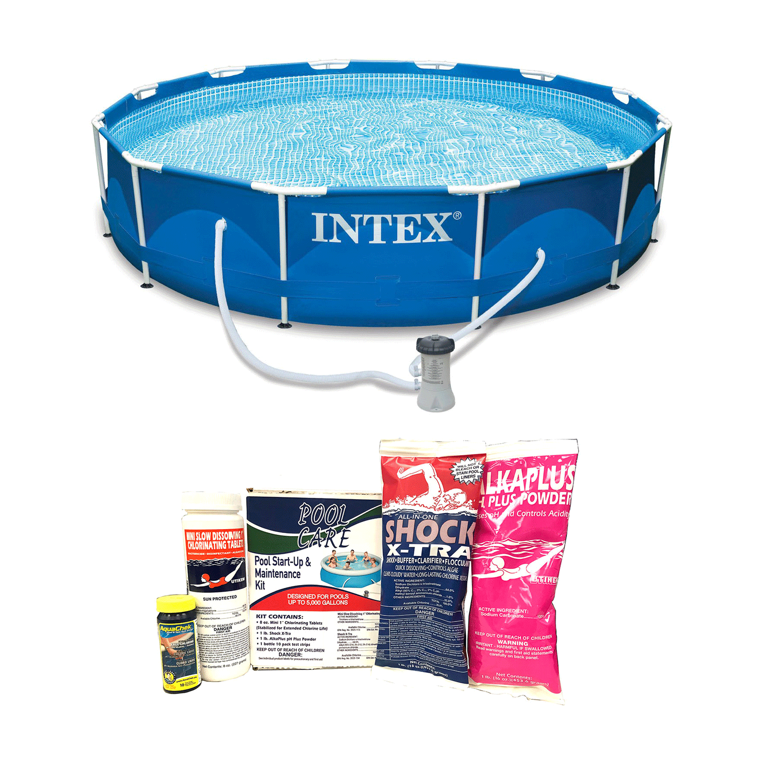 Intex 12' x 2.5' Above Ground Swimming Pool + Qualco Pool Chemical Kit